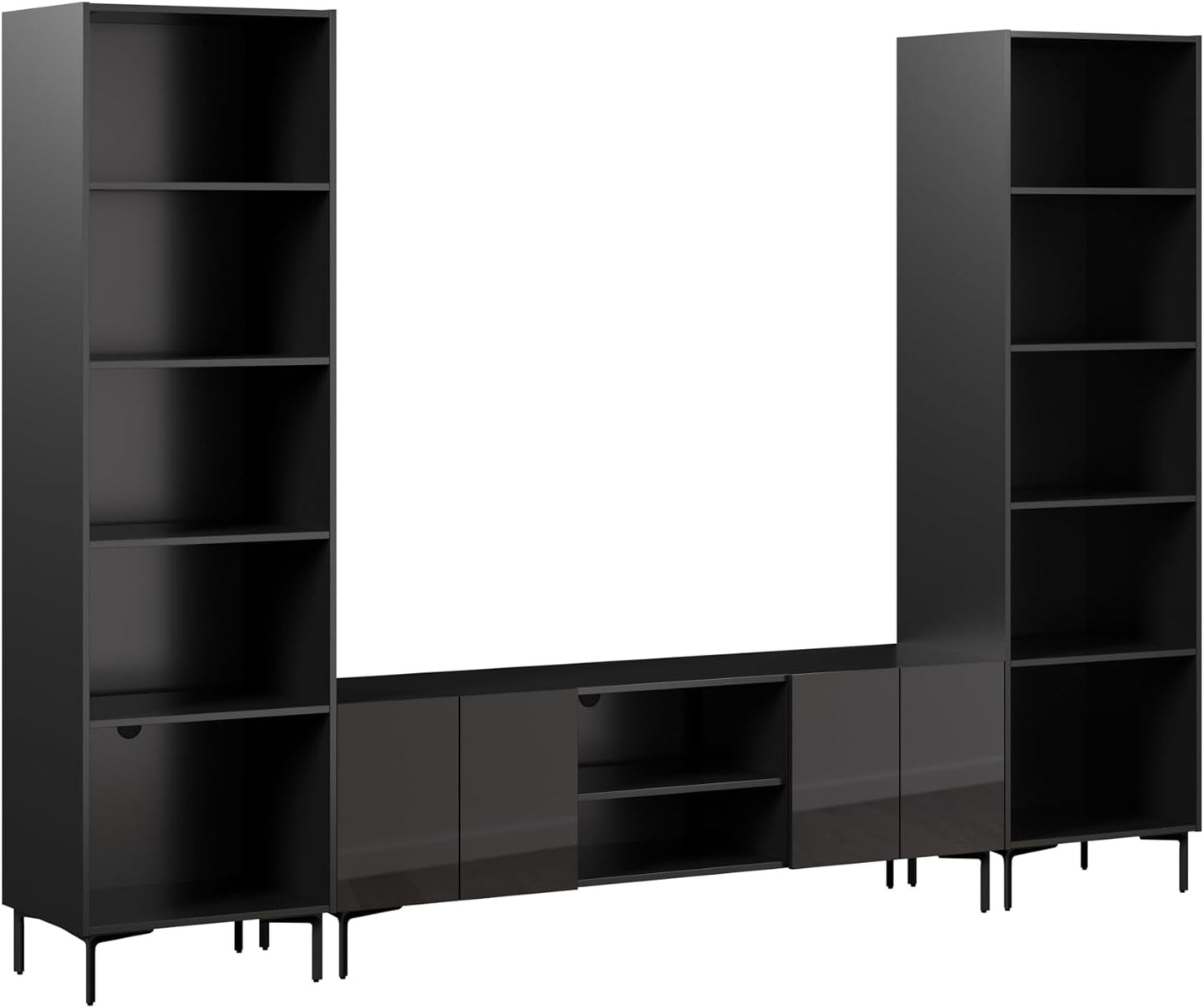 Bestar 118-inch Modular Entertainment Center with TV Stand and Media Storage Towers, Living Room Furniture, Barletta Collection, High Gloss White