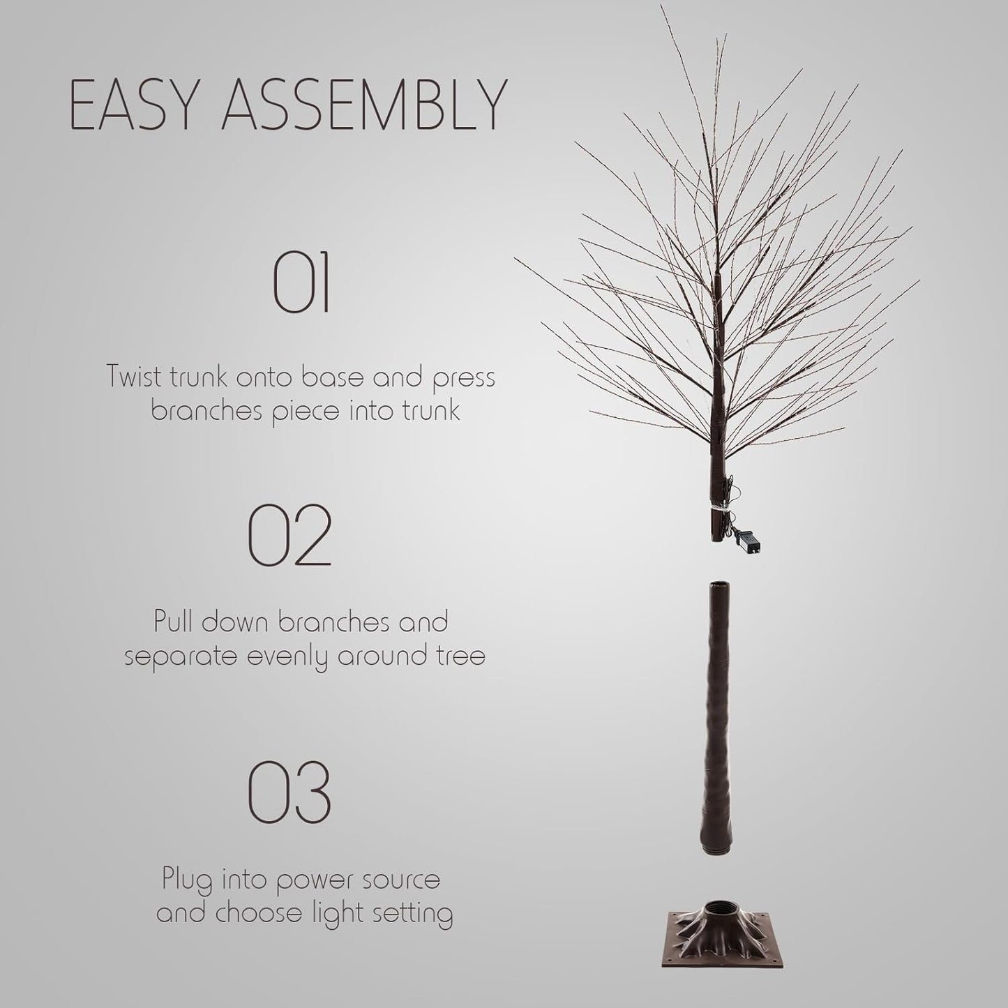 Baquler 1 Pack Lighted Birch Tree - Halloween LED Light Brown Birch Tree Decoration for Christmas Holiday Fall Winter Party Decor, Indoor & Outdoor (8 ft)