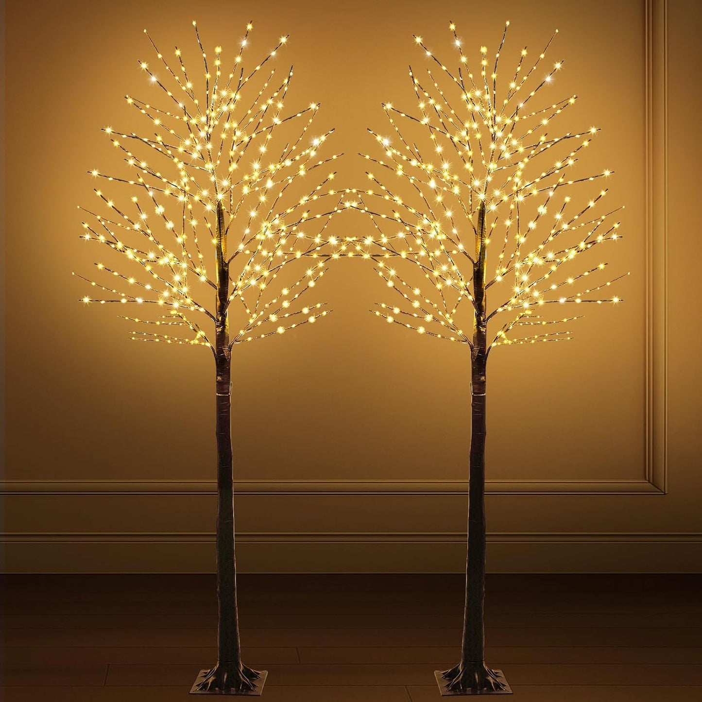 Baquler 1 Pack Lighted Birch Tree - Halloween LED Light Brown Birch Tree Decoration for Christmas Holiday Fall Winter Party Decor, Indoor & Outdoor (8 ft)
