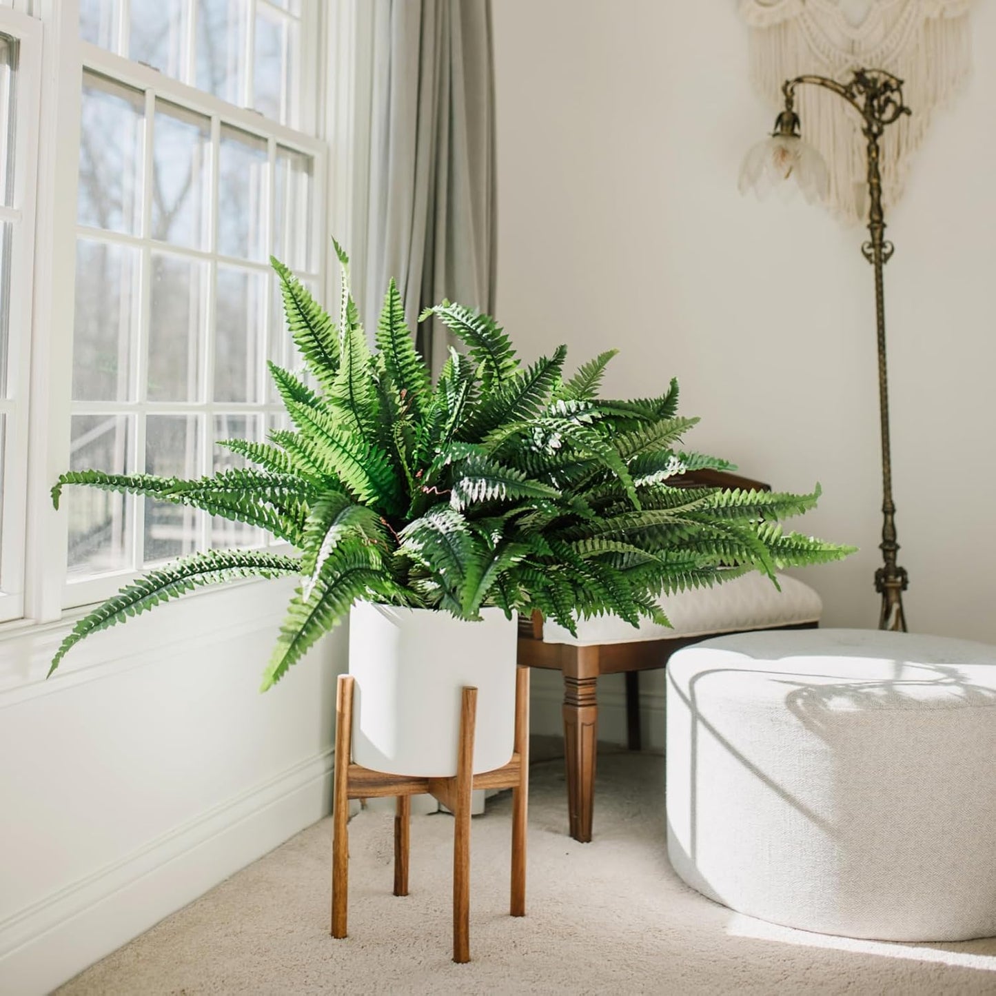 CQURE 128 Branches Fake Ferns Artificial Plants Large, 48" Set of 2 Artificial Boston Ferns Faux Hanging Fake Plants for Outdoors Planter Home Garden Decor