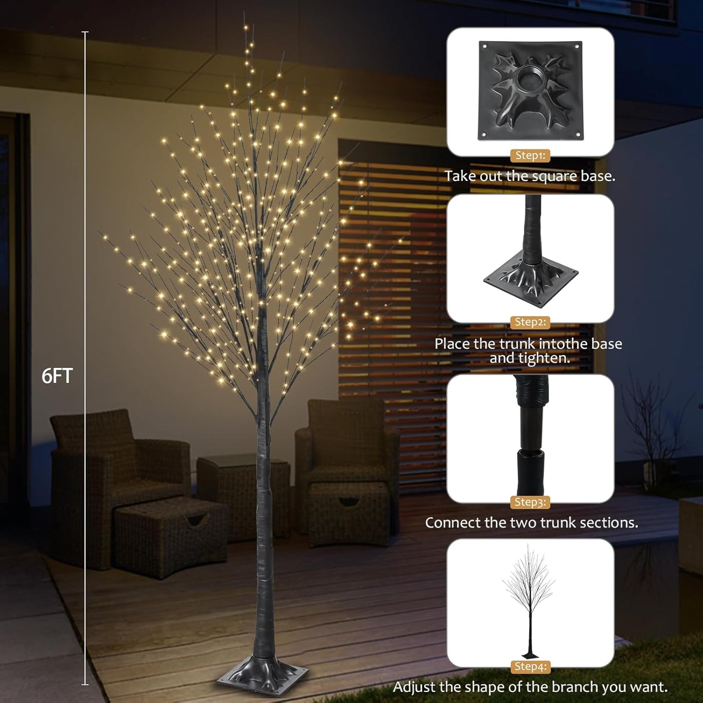 6FT Halloween Tree 500 LED Lighted Twig Tree with Twinkle Lights, LED Birch Tree with Timer for Outdoor Indoor Home Party Yard Easter Christmas Decoration (Warm White Light)