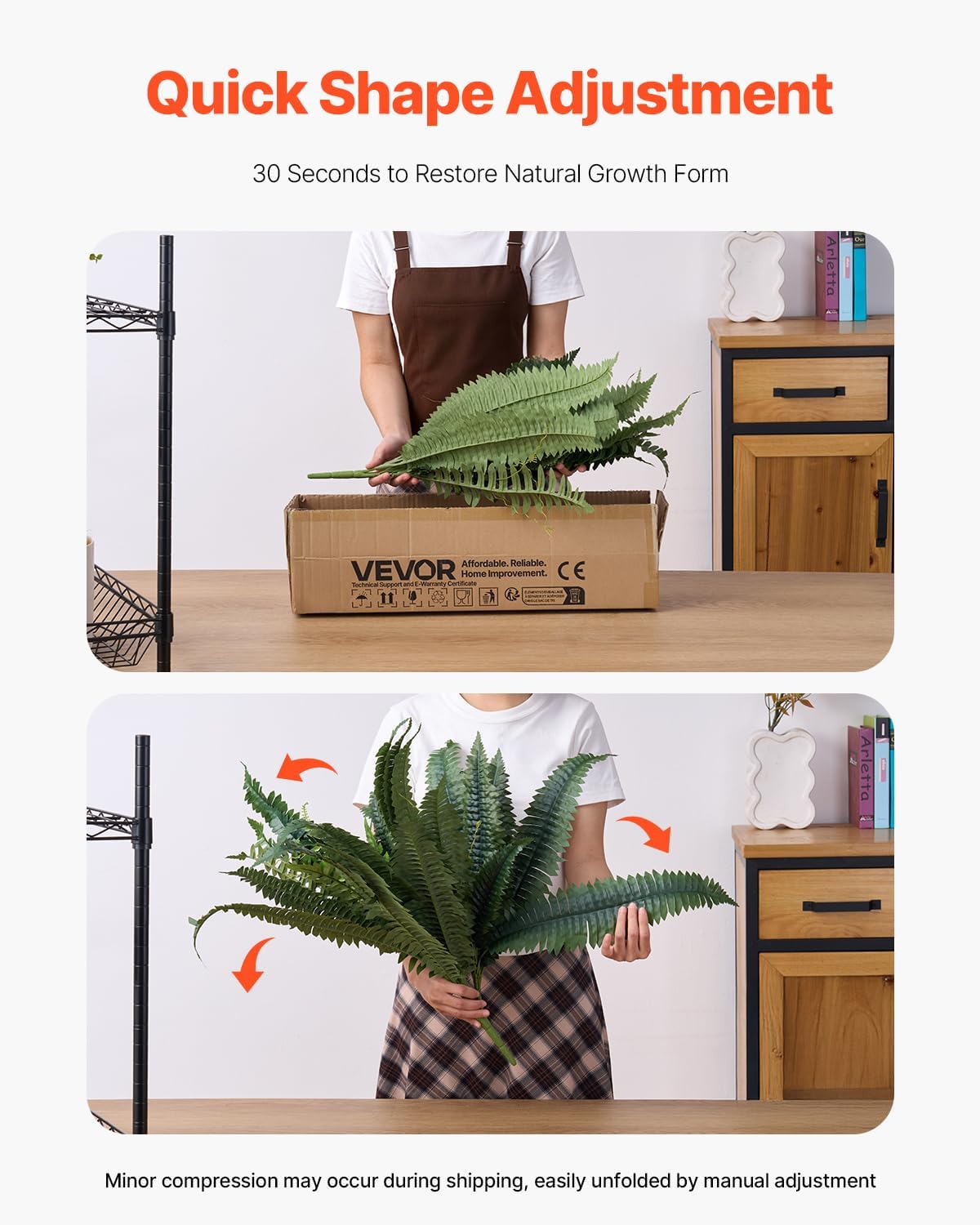 VEVOR Artificial Ferns 2 Pcs, 47 Inch Large Artificial Boston Ferns Plants, Faux Fern with 50 Branches, Artificial Plants Large for Outdoors/Indoor Home, Office,Garden (Flowerpot Unincluded)