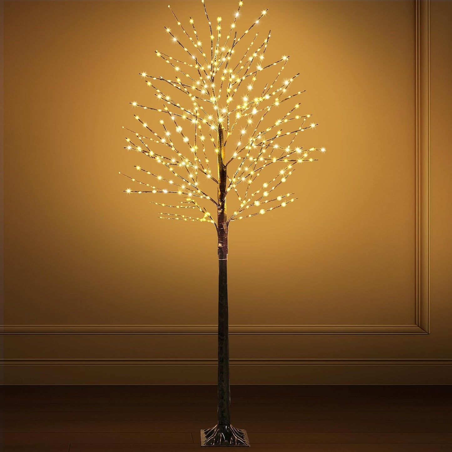 Baquler 1 Pack Lighted Birch Tree - Halloween LED Light Brown Birch Tree Decoration for Christmas Holiday Fall Winter Party Decor, Indoor & Outdoor (8 ft)