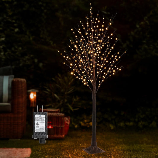 6FT Halloween Tree 500 LED Lighted Twig Tree with Twinkle Lights, LED Birch Tree with Timer for Outdoor Indoor Home Party Yard Easter Christmas Decoration (Warm White Light)