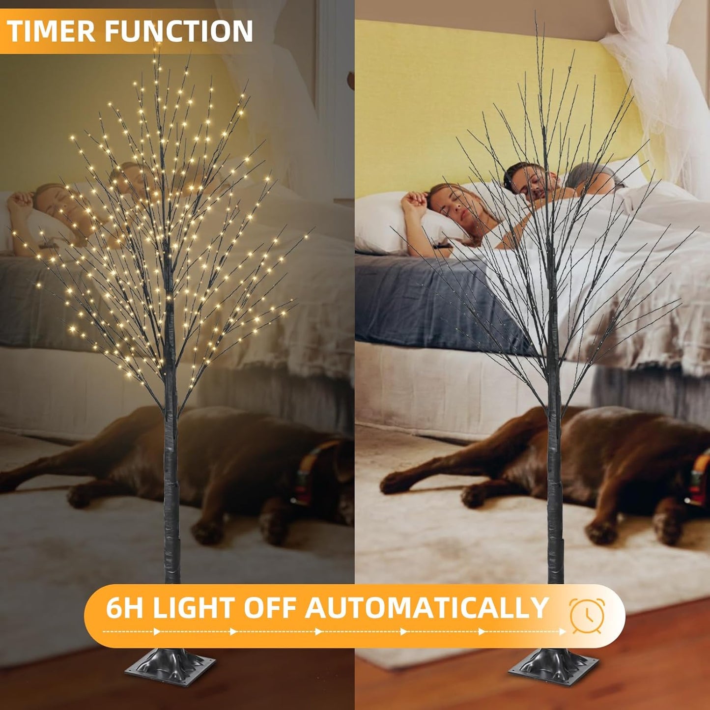 6FT Halloween Tree 500 LED Lighted Twig Tree with Twinkle Lights, LED Birch Tree with Timer for Outdoor Indoor Home Party Yard Easter Christmas Decoration (Warm White Light)