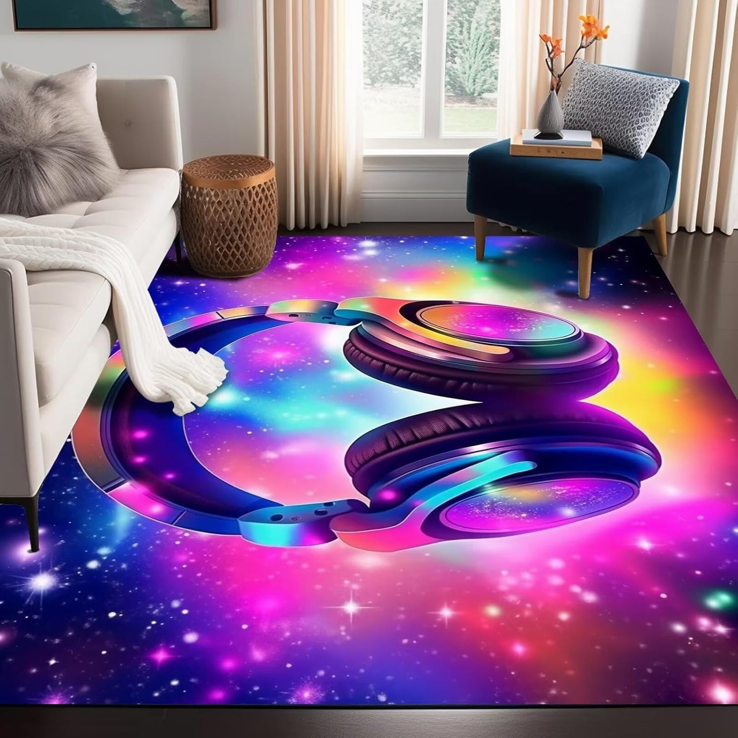 5' X 7' Galaxy Area Rug Dark Blue Starry Sky Carpets for Kids Bedroom Living Room Glitter Outer Space Throw Rugs Floor Mat