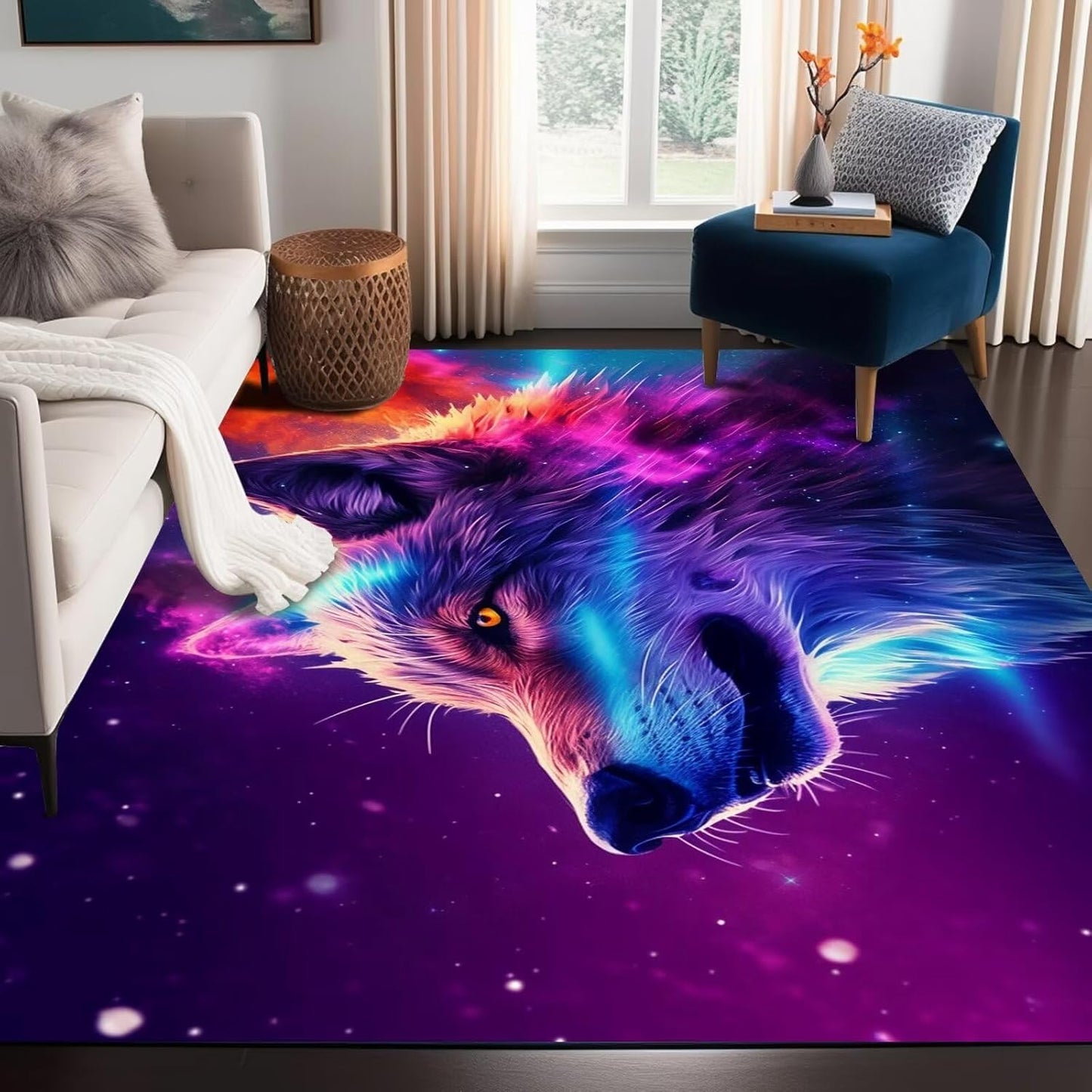 5' X 7' Galaxy Area Rug Dark Blue Starry Sky Carpets for Kids Bedroom Living Room Glitter Outer Space Throw Rugs Floor Mat