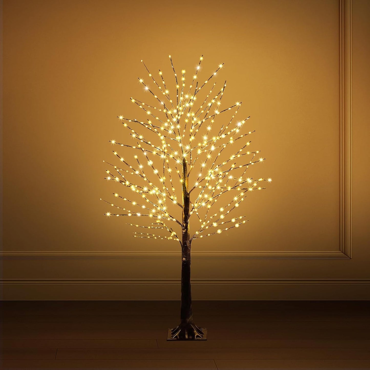 Baquler 1 Pack Lighted Birch Tree - Halloween LED Light Brown Birch Tree Decoration for Christmas Holiday Fall Winter Party Decor, Indoor & Outdoor (8 ft)