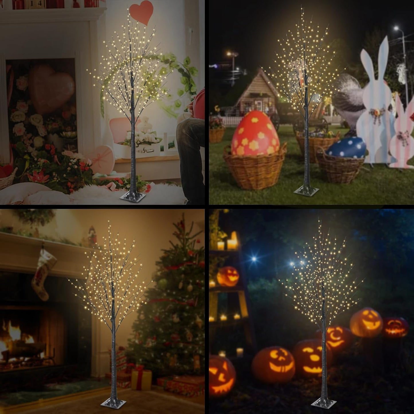 6FT Halloween Tree 500 LED Lighted Twig Tree with Twinkle Lights, LED Birch Tree with Timer for Outdoor Indoor Home Party Yard Easter Christmas Decoration (Warm White Light)