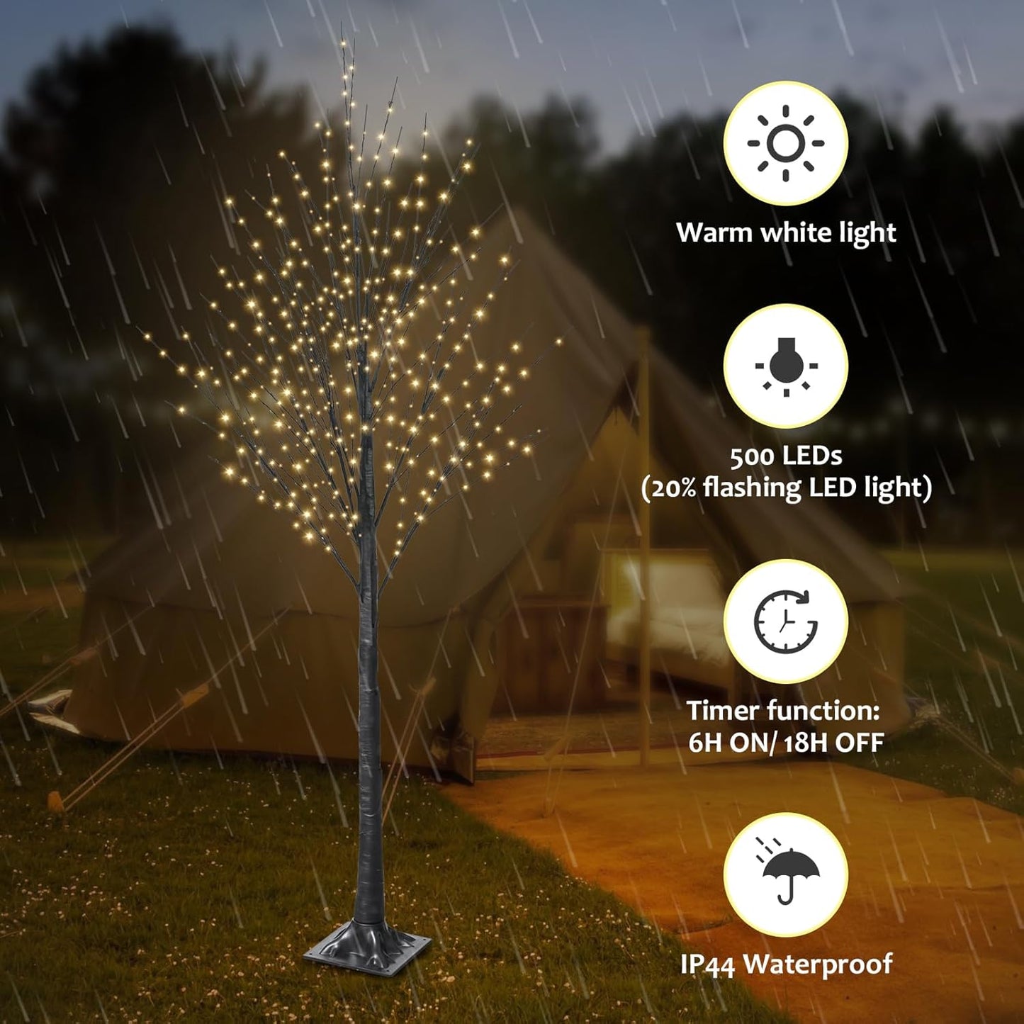 6FT Halloween Tree 500 LED Lighted Twig Tree with Twinkle Lights, LED Birch Tree with Timer for Outdoor Indoor Home Party Yard Easter Christmas Decoration (Warm White Light)