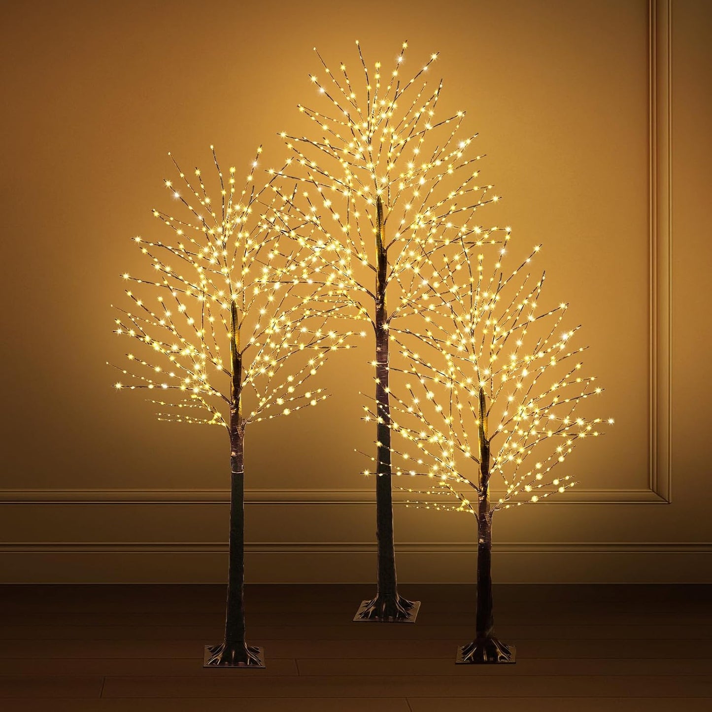 Baquler 1 Pack Lighted Birch Tree - Halloween LED Light Brown Birch Tree Decoration for Christmas Holiday Fall Winter Party Decor, Indoor & Outdoor (8 ft)