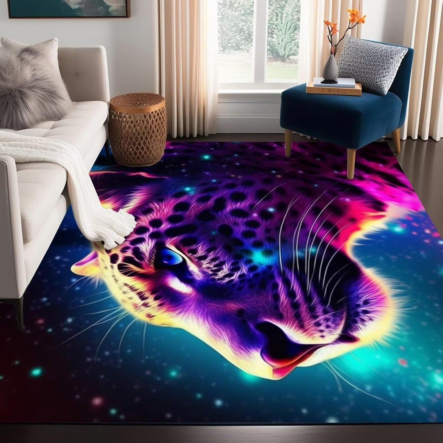 5' X 7' Galaxy Area Rug Dark Blue Starry Sky Carpets for Kids Bedroom Living Room Glitter Outer Space Throw Rugs Floor Mat