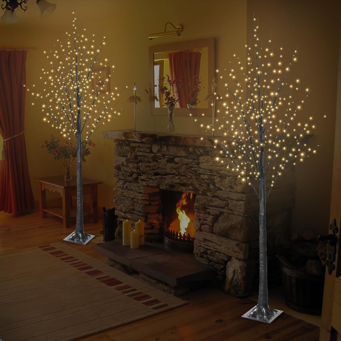 6FT Halloween Tree 500 LED Lighted Twig Tree with Twinkle Lights, LED Birch Tree with Timer for Outdoor Indoor Home Party Yard Easter Christmas Decoration (Warm White Light)