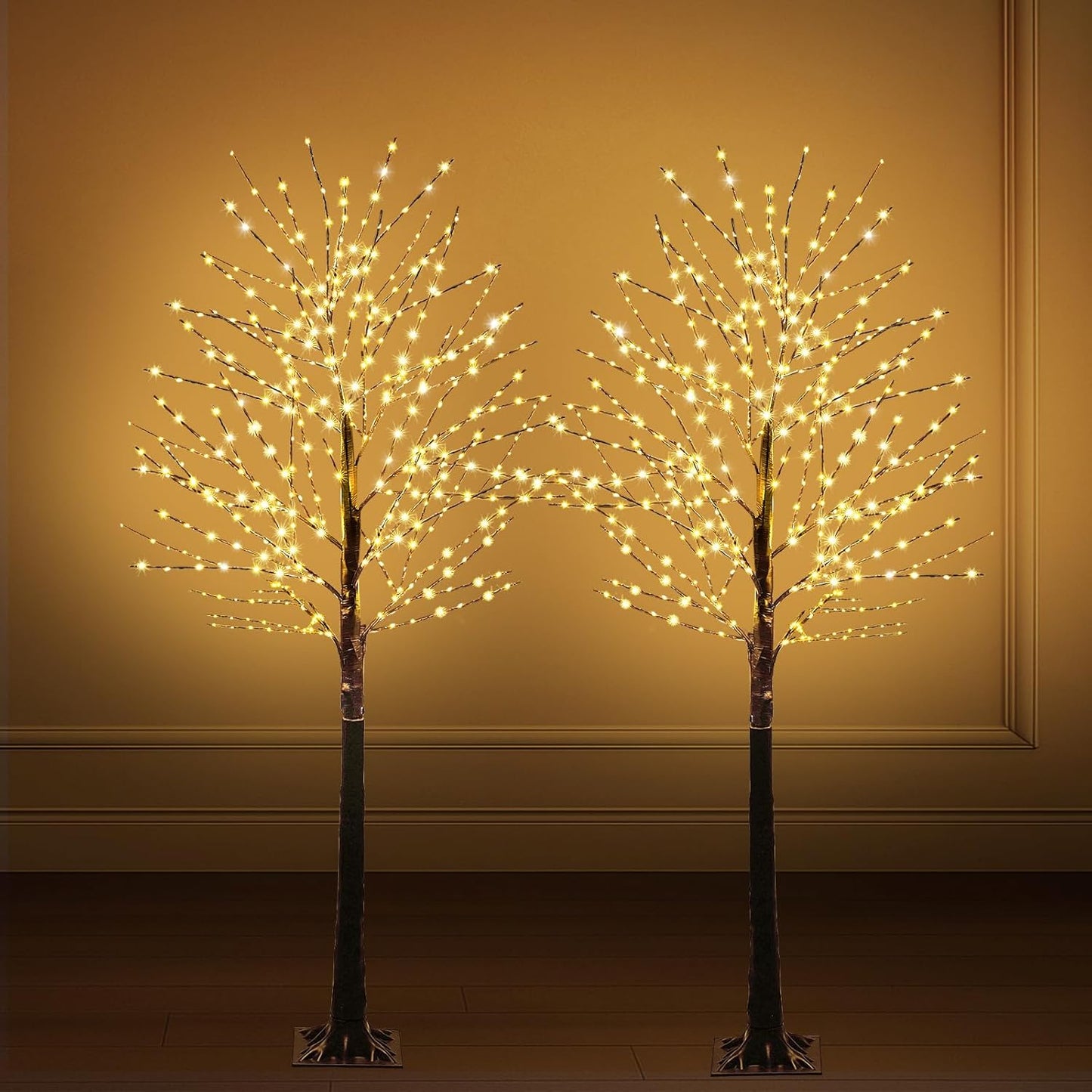 Baquler 1 Pack Lighted Birch Tree - Halloween LED Light Brown Birch Tree Decoration for Christmas Holiday Fall Winter Party Decor, Indoor & Outdoor (8 ft)