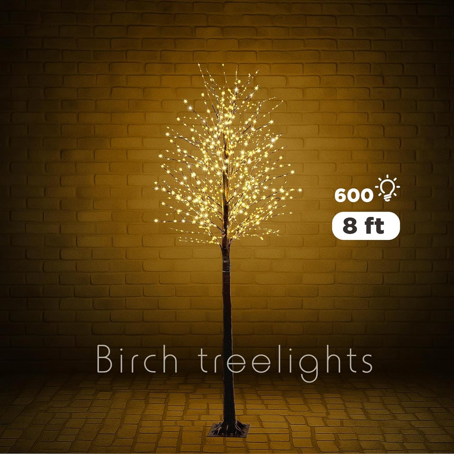 Baquler 1 Pack Lighted Birch Tree - Halloween LED Light Brown Birch Tree Decoration for Christmas Holiday Fall Winter Party Decor, Indoor & Outdoor (8 ft)