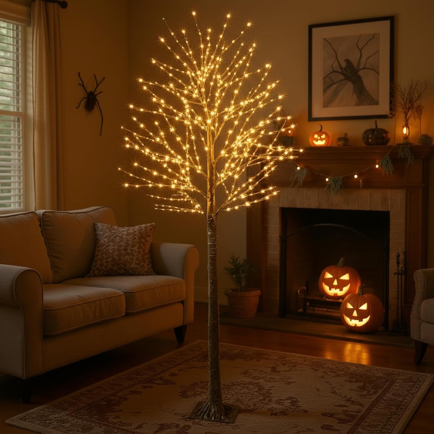 Baquler 1 Pack Lighted Birch Tree - Halloween LED Light Brown Birch Tree Decoration for Christmas Holiday Fall Winter Party Decor, Indoor & Outdoor (8 ft)