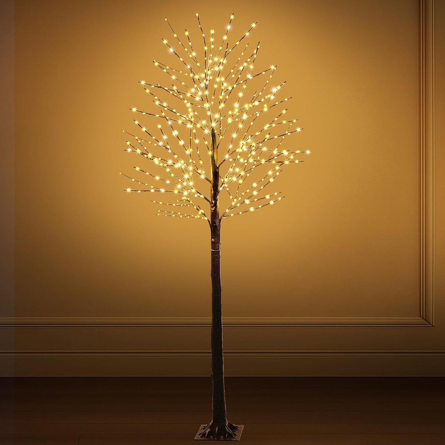 Baquler 1 Pack Lighted Birch Tree - Halloween LED Light Brown Birch Tree Decoration for Christmas Holiday Fall Winter Party Decor, Indoor & Outdoor (8 ft)
