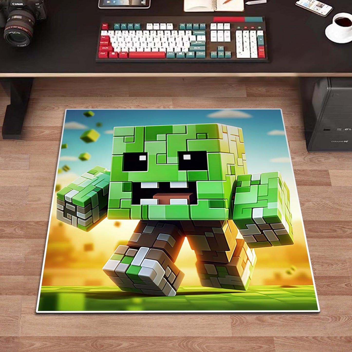 Block Game Rug Teen Boys Carpet with Pixel Games Element Decoration Mat, Cube Block Game Rugs for Boy’s Bedroom Living Room Playroom, Non-Slip Children Gaming Area Rugs (79" x 59")