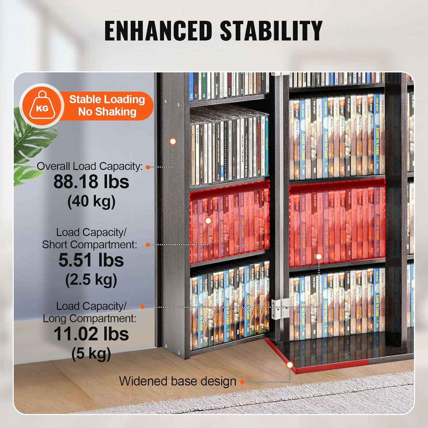 VEVOR Media Storage Cabinet, DVD Cabinet with Doors and Shelves, CD Storage, Adjustable DVD Shelf, Protects & Organizes Music, Movie, Video Games or Collections-Espresso