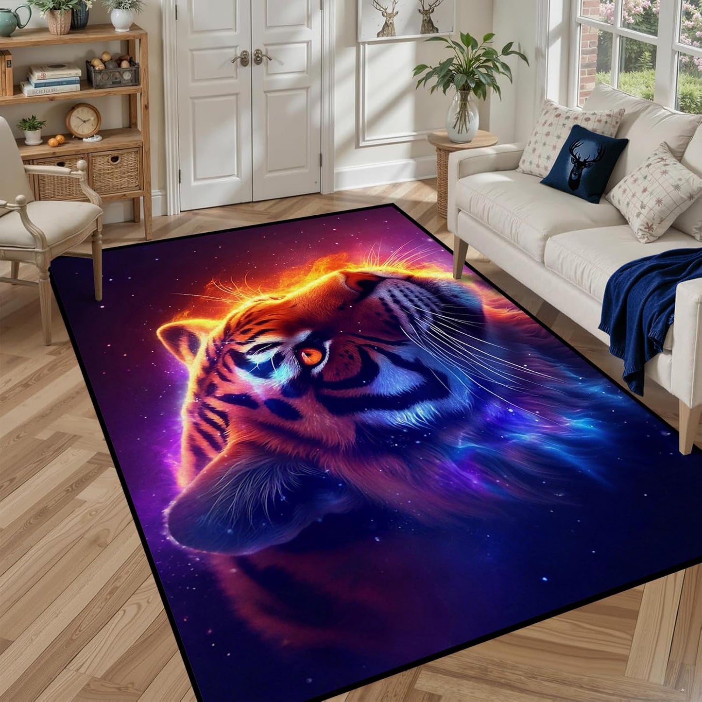 5' X 7' Galaxy Area Rug Dark Blue Starry Sky Carpets for Kids Bedroom Living Room Glitter Outer Space Throw Rugs Floor Mat