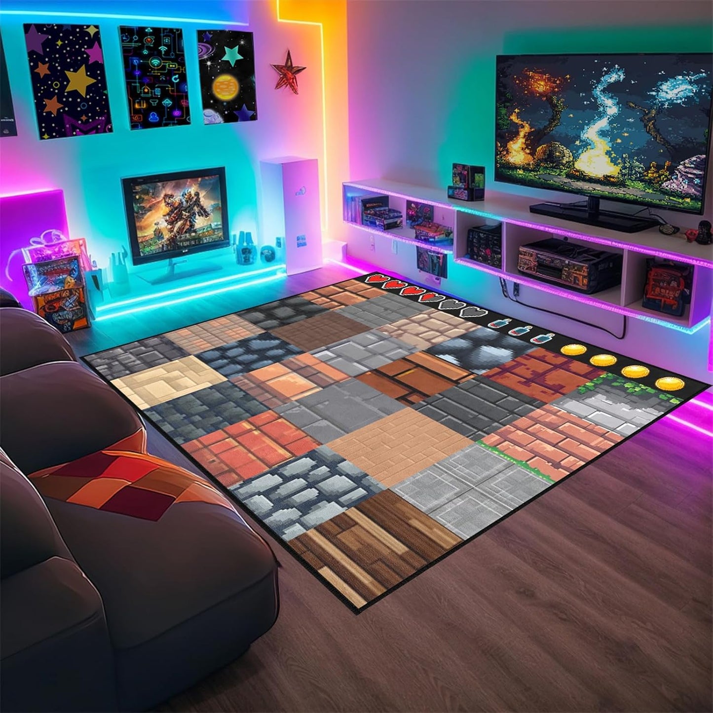 Cool Game Rug for Teen Boys Room Funny Gamer Rug for Boys Bedroom, Gaming Carpet Kids Play Mat for Living Room Playroom Game Decoration Floor Mats, 5'x7'