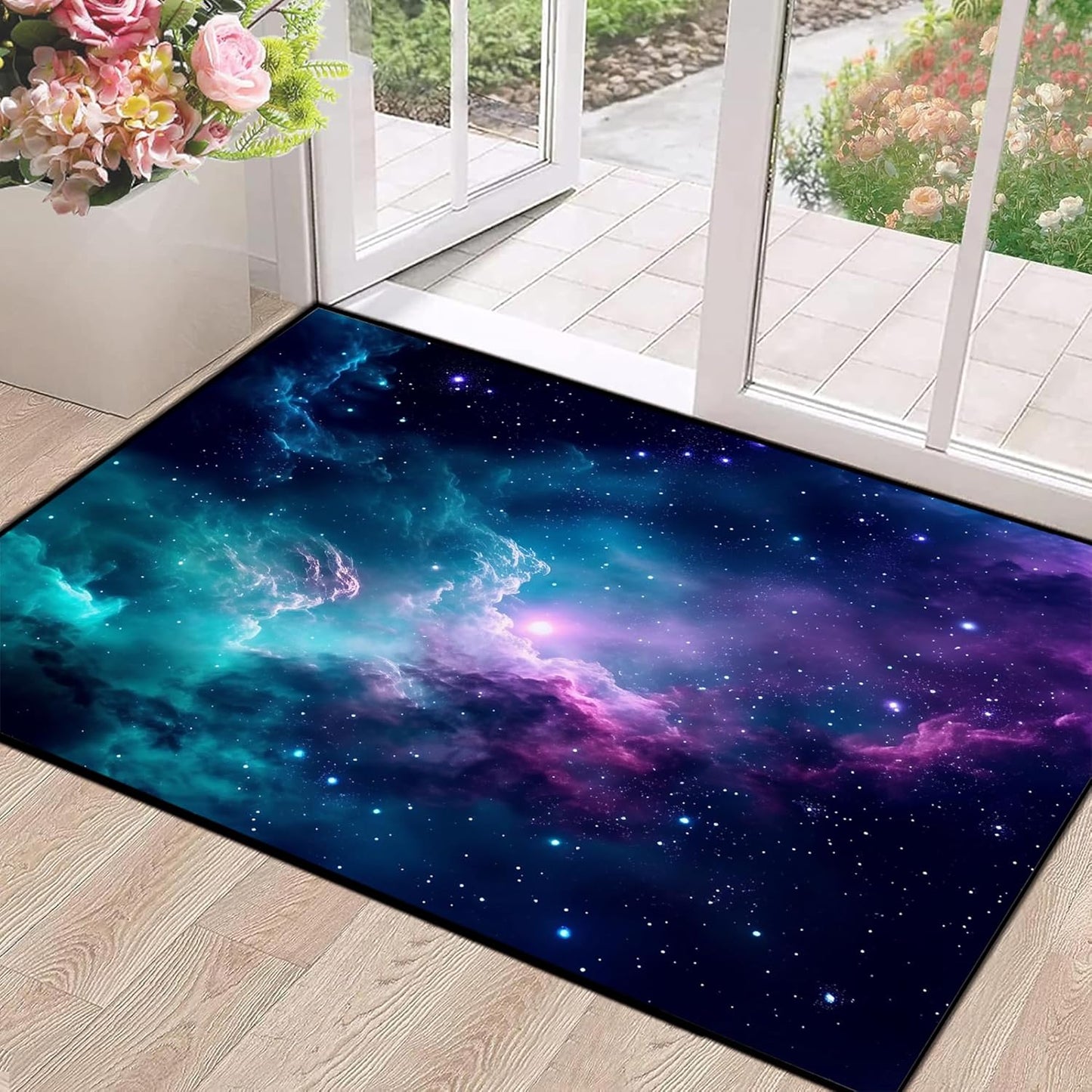 5' X 7' Galaxy Area Rug Dark Blue Starry Sky Carpets for Kids Bedroom Living Room Glitter Outer Space Throw Rugs Floor Mat