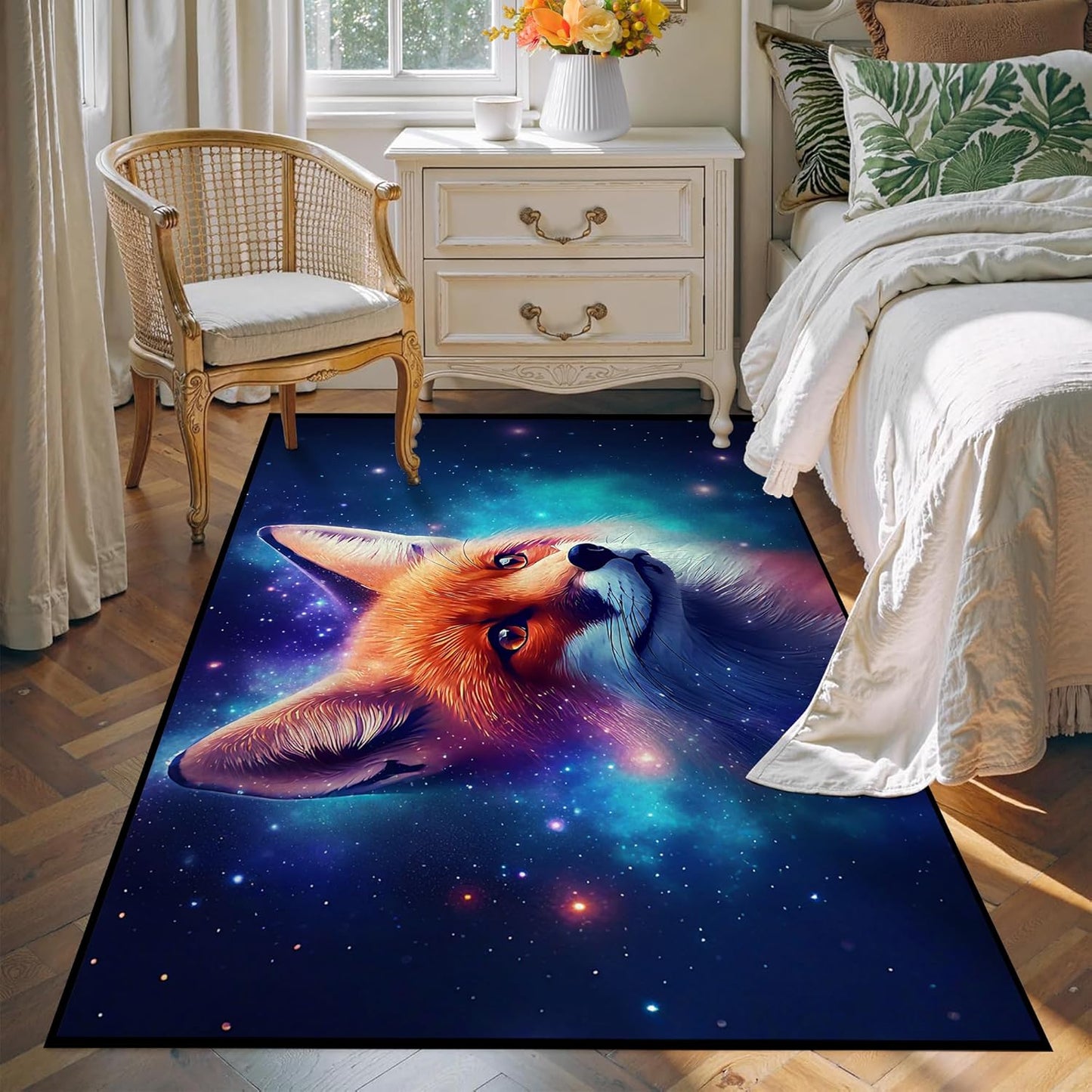 5' X 7' Galaxy Area Rug Dark Blue Starry Sky Carpets for Kids Bedroom Living Room Glitter Outer Space Throw Rugs Floor Mat