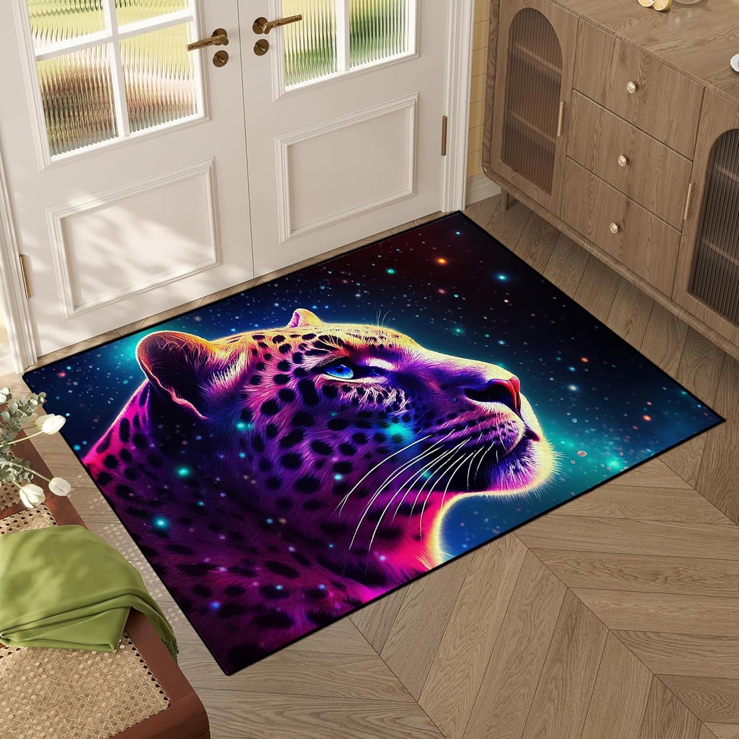 5' X 7' Galaxy Area Rug Dark Blue Starry Sky Carpets for Kids Bedroom Living Room Glitter Outer Space Throw Rugs Floor Mat