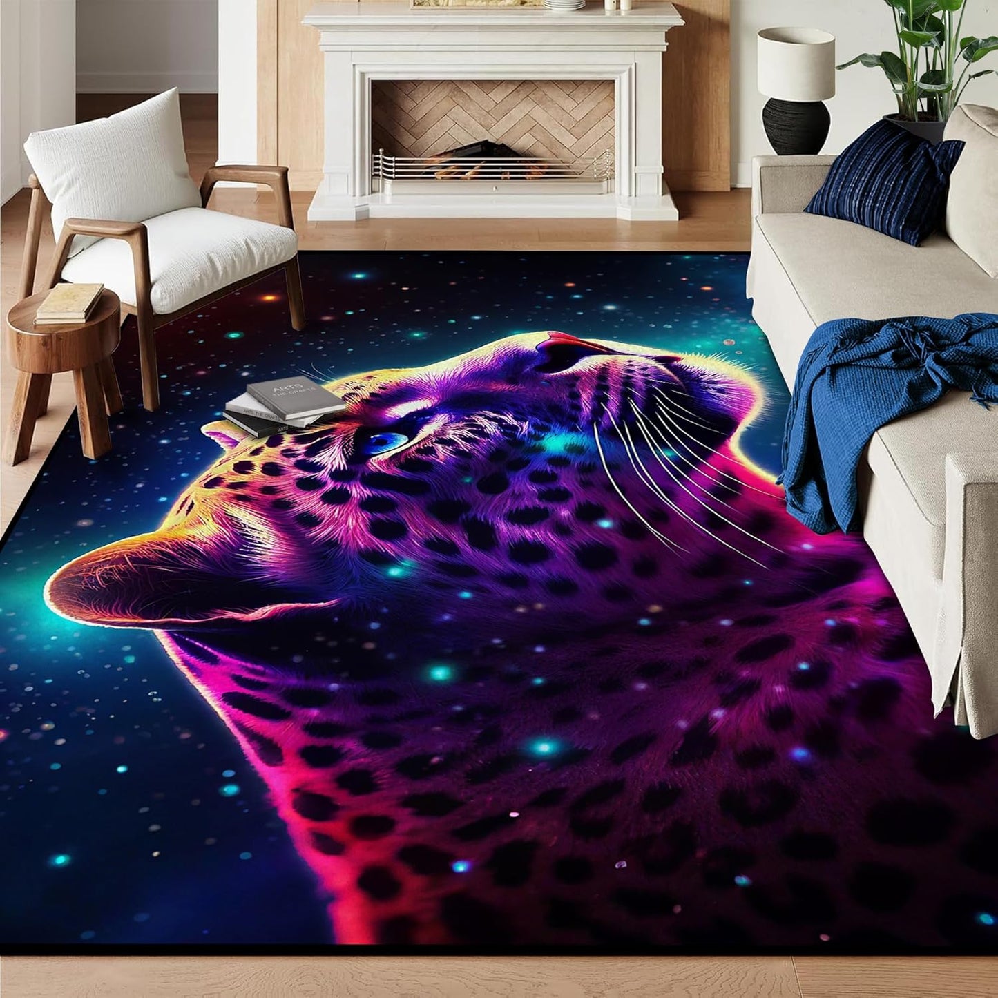 5' X 7' Galaxy Area Rug Dark Blue Starry Sky Carpets for Kids Bedroom Living Room Glitter Outer Space Throw Rugs Floor Mat