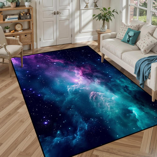 5' X 7' Galaxy Area Rug Dark Blue Starry Sky Carpets for Kids Bedroom Living Room Glitter Outer Space Throw Rugs Floor Mat