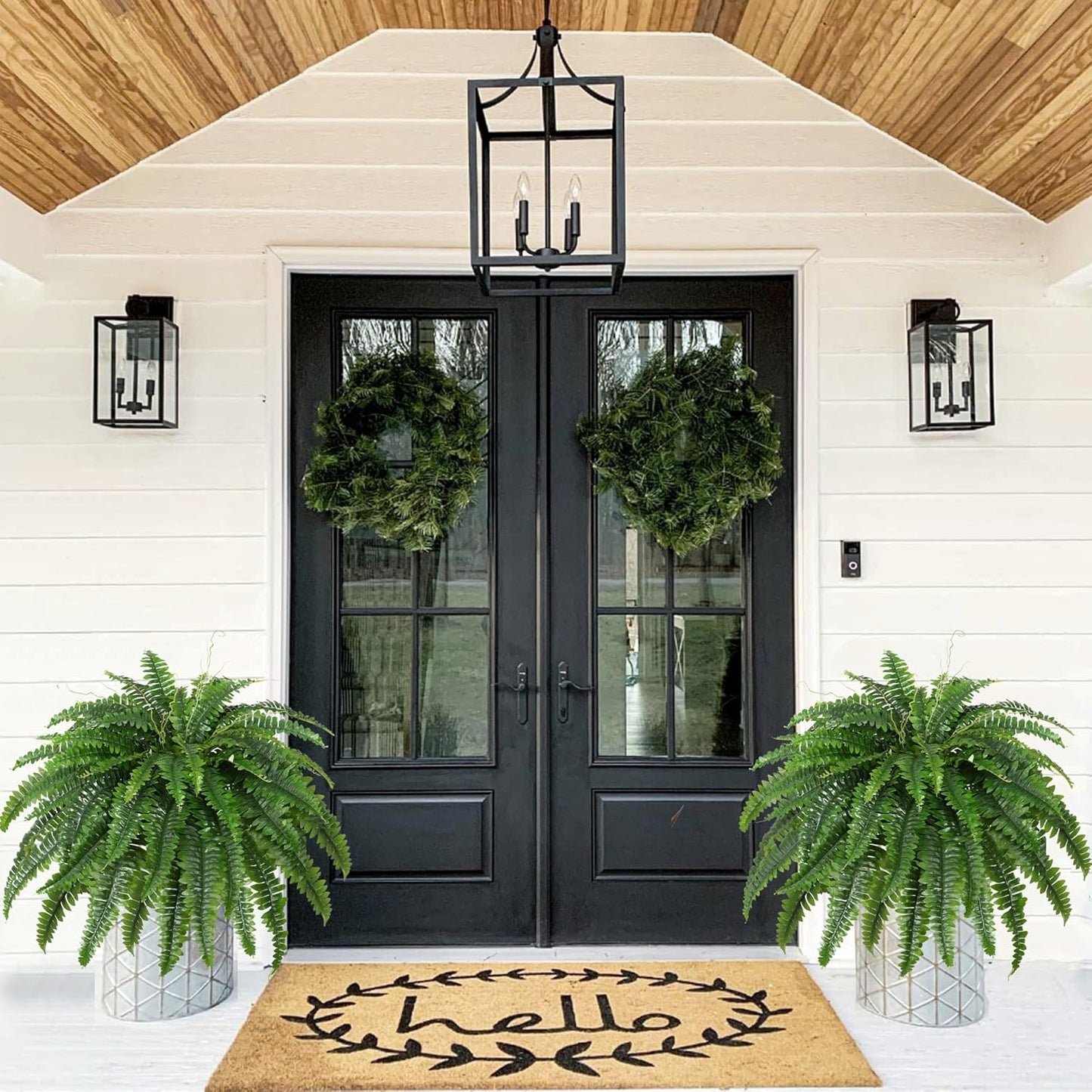 Artificial Boston Fern Bush- Set of 2 Large Artificial Ferns for Outdoors, 45Inch Large Faux Ferns, Suitable for Office & Living Room Decor, 55Branches for Each Bouquet