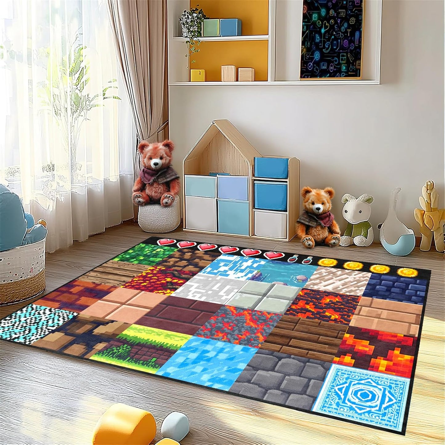 Cool Game Rug for Teen Boys Room Funny Gamer Rug for Boys Bedroom, Gaming Carpet Kids Play Mat for Living Room Playroom Game Decoration Floor Mats, 5'x7'