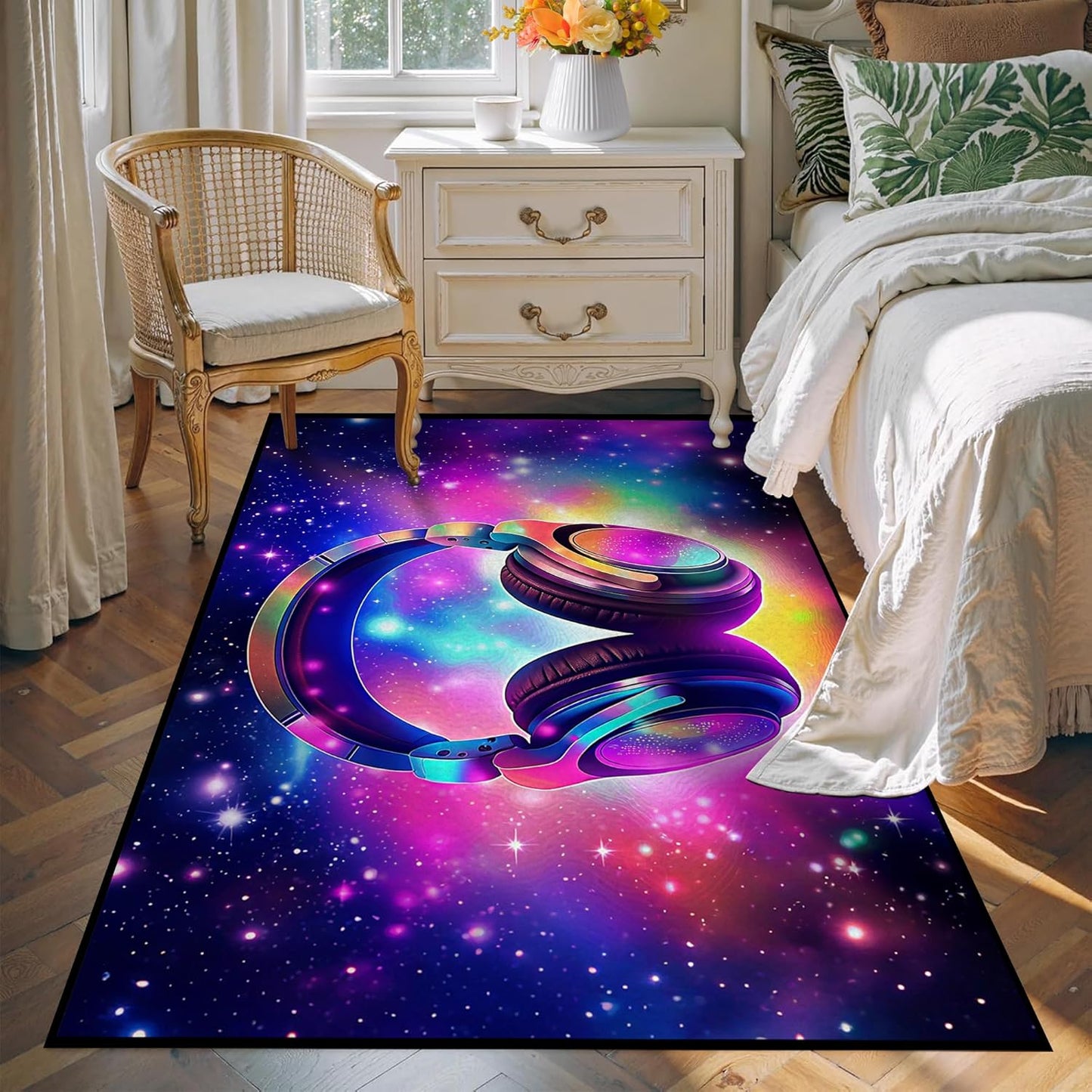 5' X 7' Galaxy Area Rug Dark Blue Starry Sky Carpets for Kids Bedroom Living Room Glitter Outer Space Throw Rugs Floor Mat