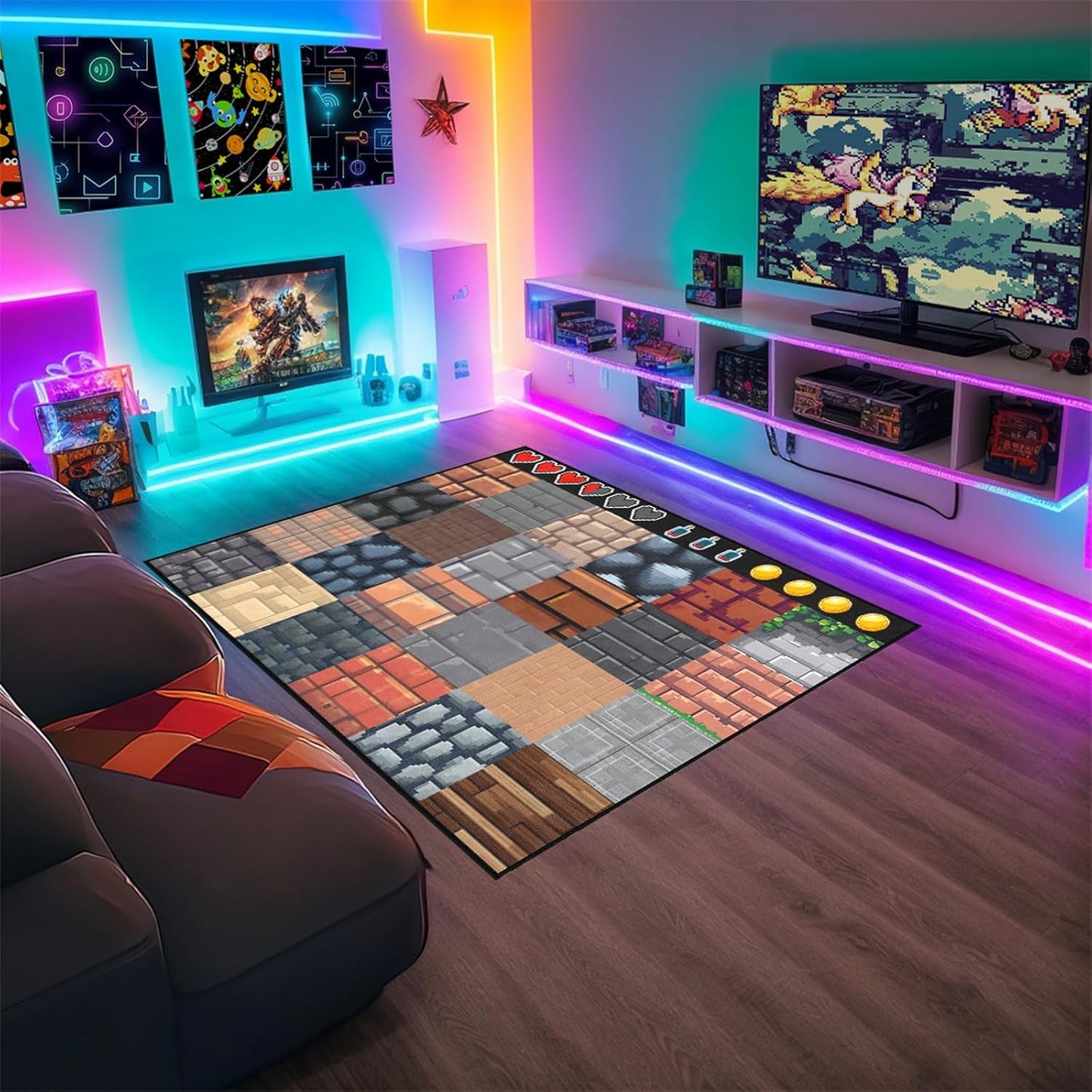 Cool Game Rug for Teen Boys Room Funny Gamer Rug for Boys Bedroom, Gaming Carpet Kids Play Mat for Living Room Playroom Game Decoration Floor Mats, 5'x7'