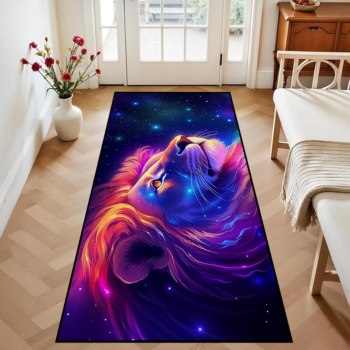 5' X 7' Galaxy Area Rug Dark Blue Starry Sky Carpets for Kids Bedroom Living Room Glitter Outer Space Throw Rugs Floor Mat