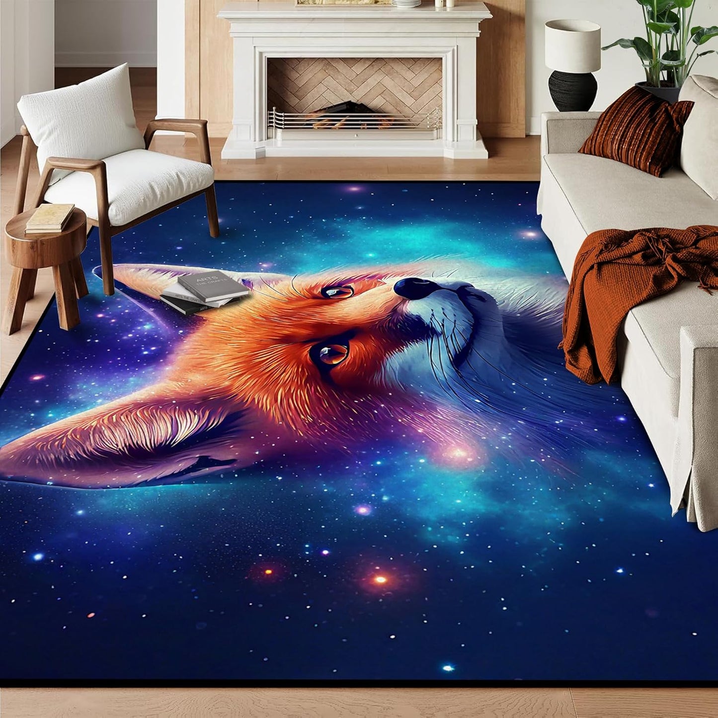 5' X 7' Galaxy Area Rug Dark Blue Starry Sky Carpets for Kids Bedroom Living Room Glitter Outer Space Throw Rugs Floor Mat
