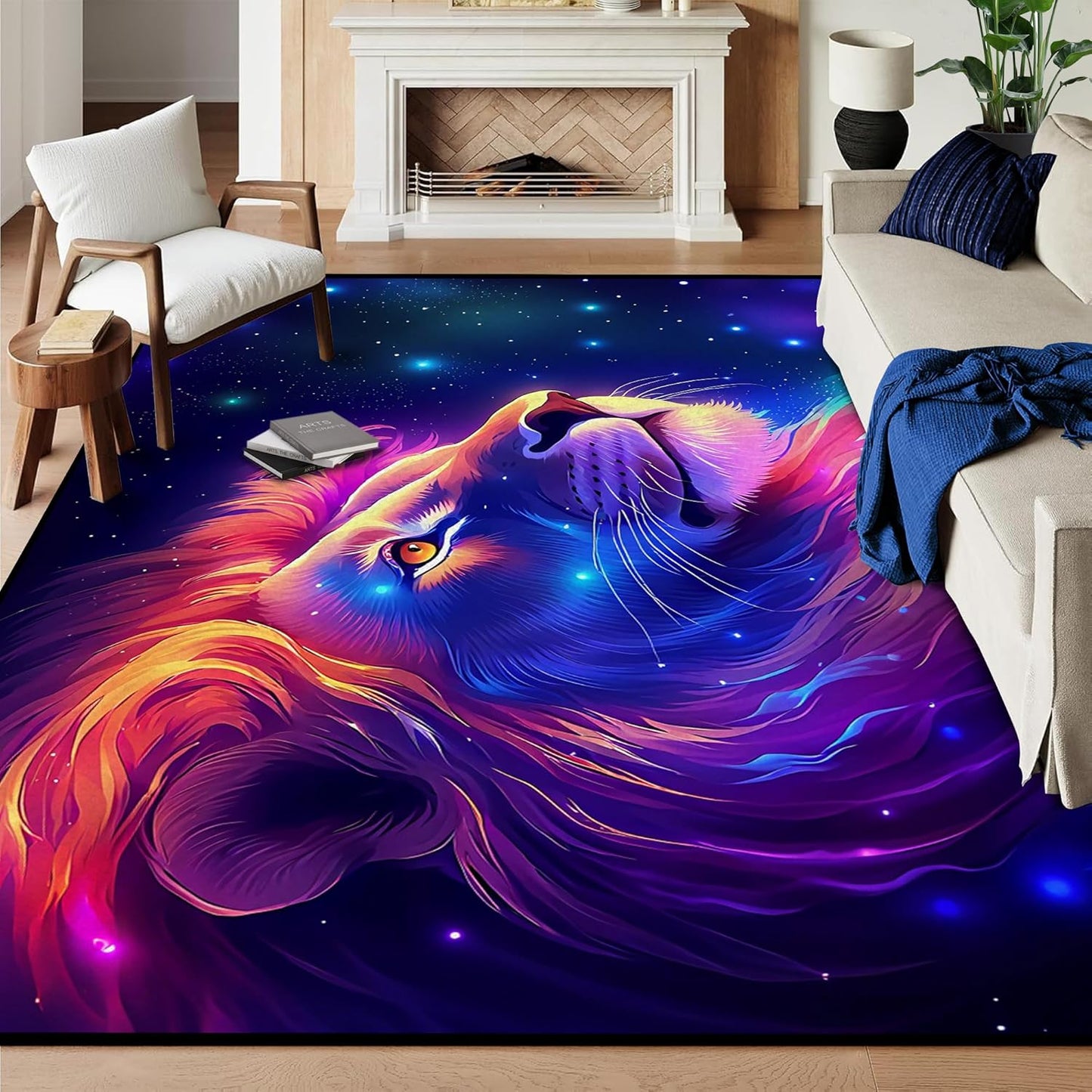 5' X 7' Galaxy Area Rug Dark Blue Starry Sky Carpets for Kids Bedroom Living Room Glitter Outer Space Throw Rugs Floor Mat