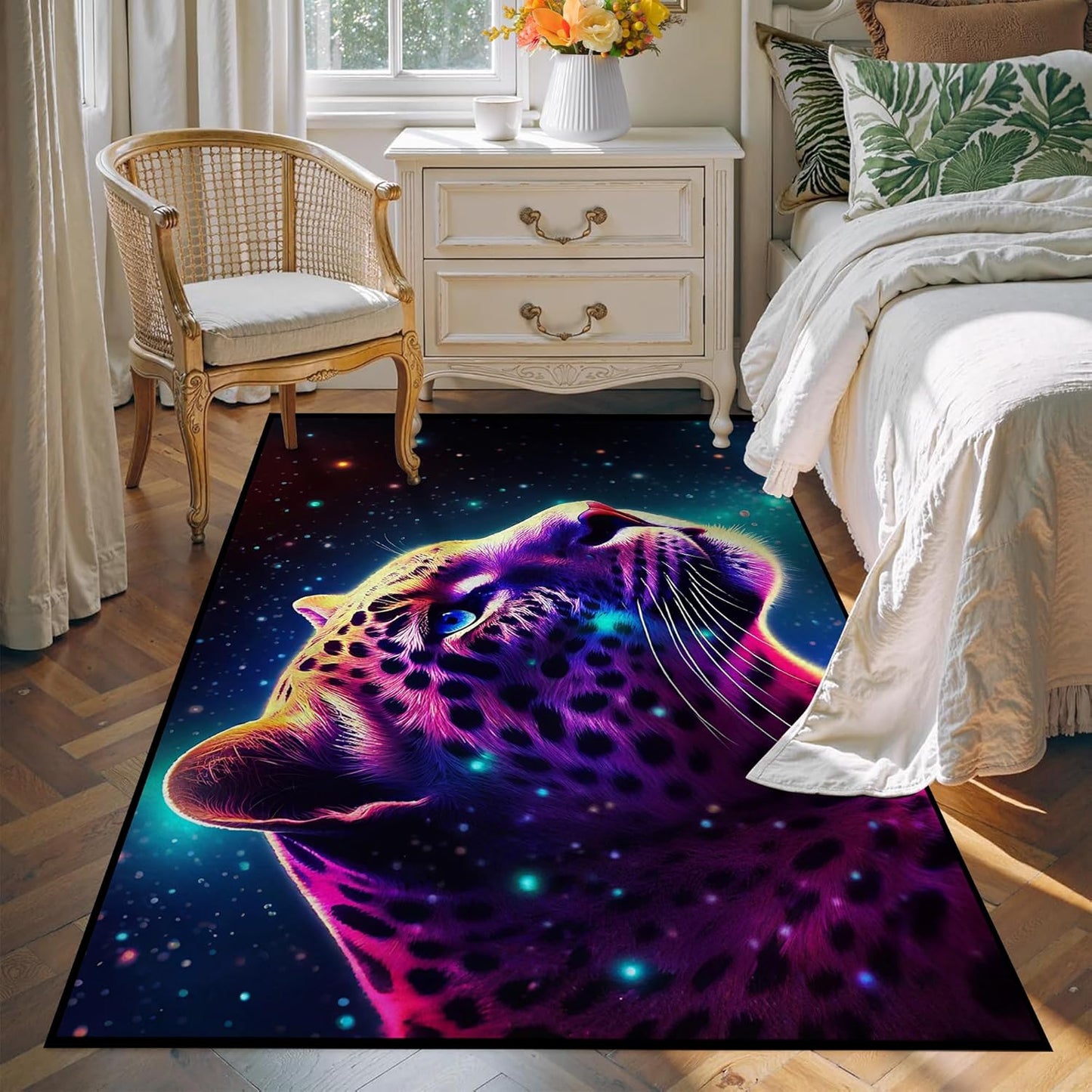 5' X 7' Galaxy Area Rug Dark Blue Starry Sky Carpets for Kids Bedroom Living Room Glitter Outer Space Throw Rugs Floor Mat