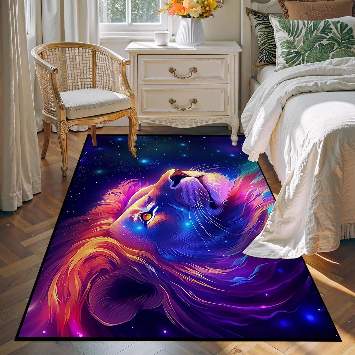 5' X 7' Galaxy Area Rug Dark Blue Starry Sky Carpets for Kids Bedroom Living Room Glitter Outer Space Throw Rugs Floor Mat