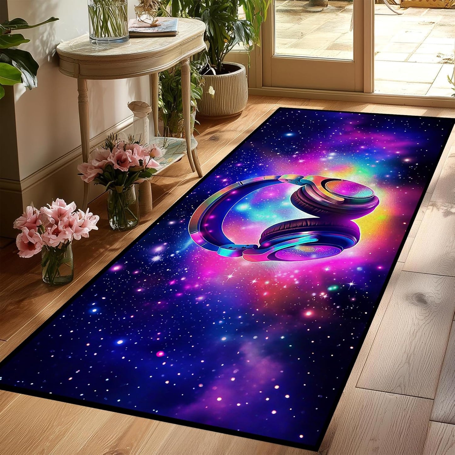 5' X 7' Galaxy Area Rug Dark Blue Starry Sky Carpets for Kids Bedroom Living Room Glitter Outer Space Throw Rugs Floor Mat