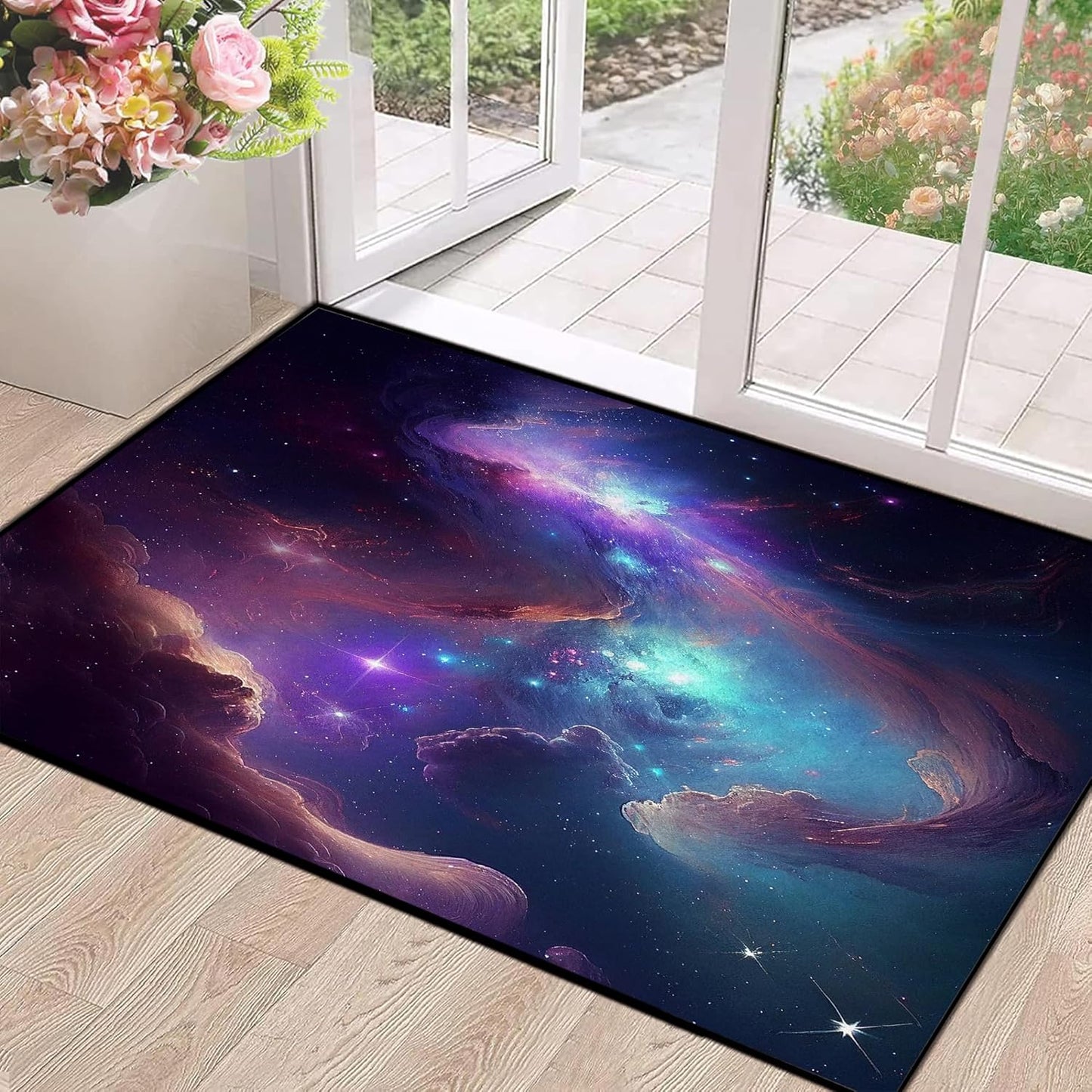 5' X 7' Galaxy Area Rug Dark Blue Starry Sky Carpets for Kids Bedroom Living Room Glitter Outer Space Throw Rugs Floor Mat