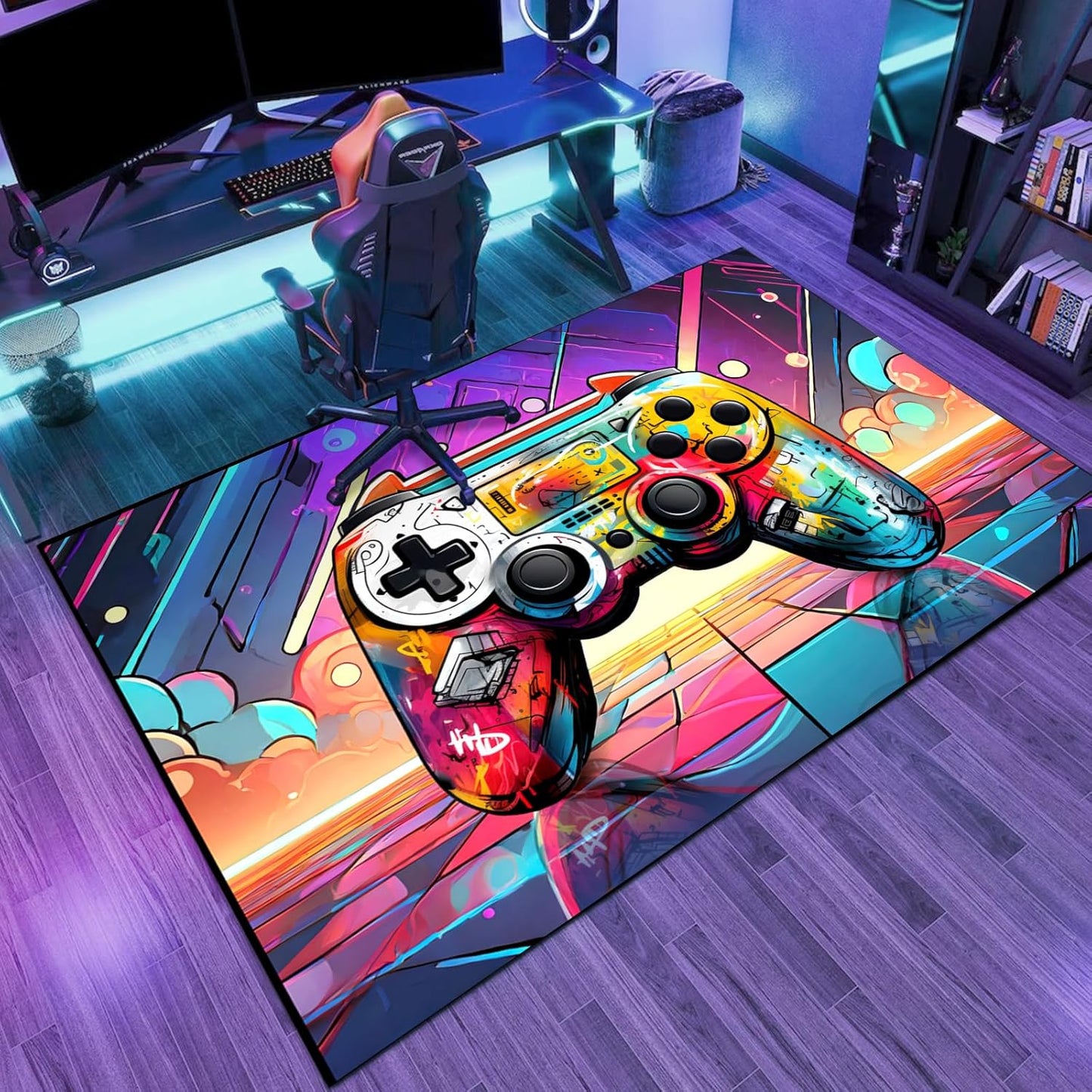 Game Rug Teen Boys Carpet with Game Controller Decoration, Video Gaming Rugs for Boy’s Bedroom Living Room Playroom, Non-Slip Gamer Carpet Children Gaming Area Rugs (79" x 59")