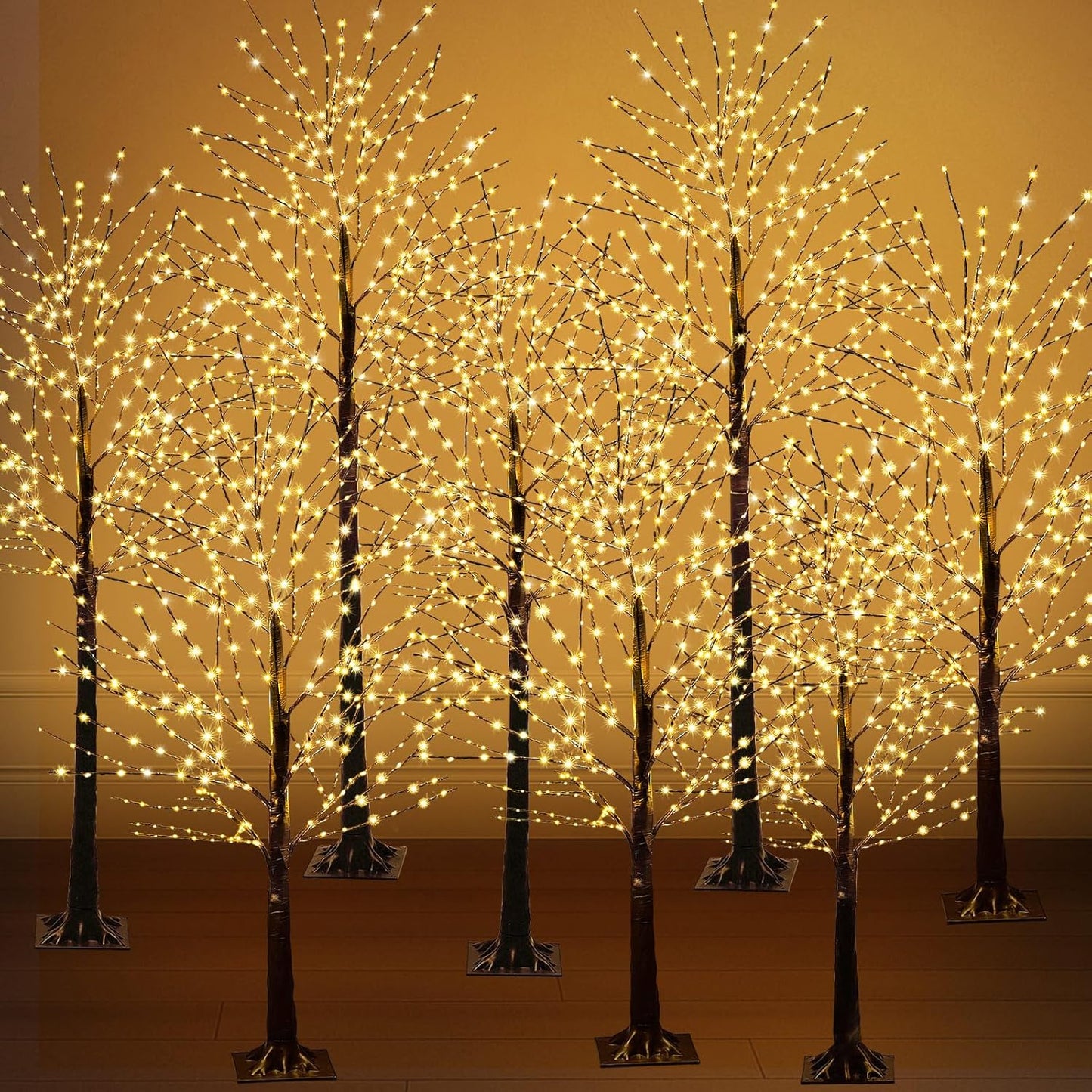 Baquler 1 Pack Lighted Birch Tree - Halloween LED Light Brown Birch Tree Decoration for Christmas Holiday Fall Winter Party Decor, Indoor & Outdoor (8 ft)