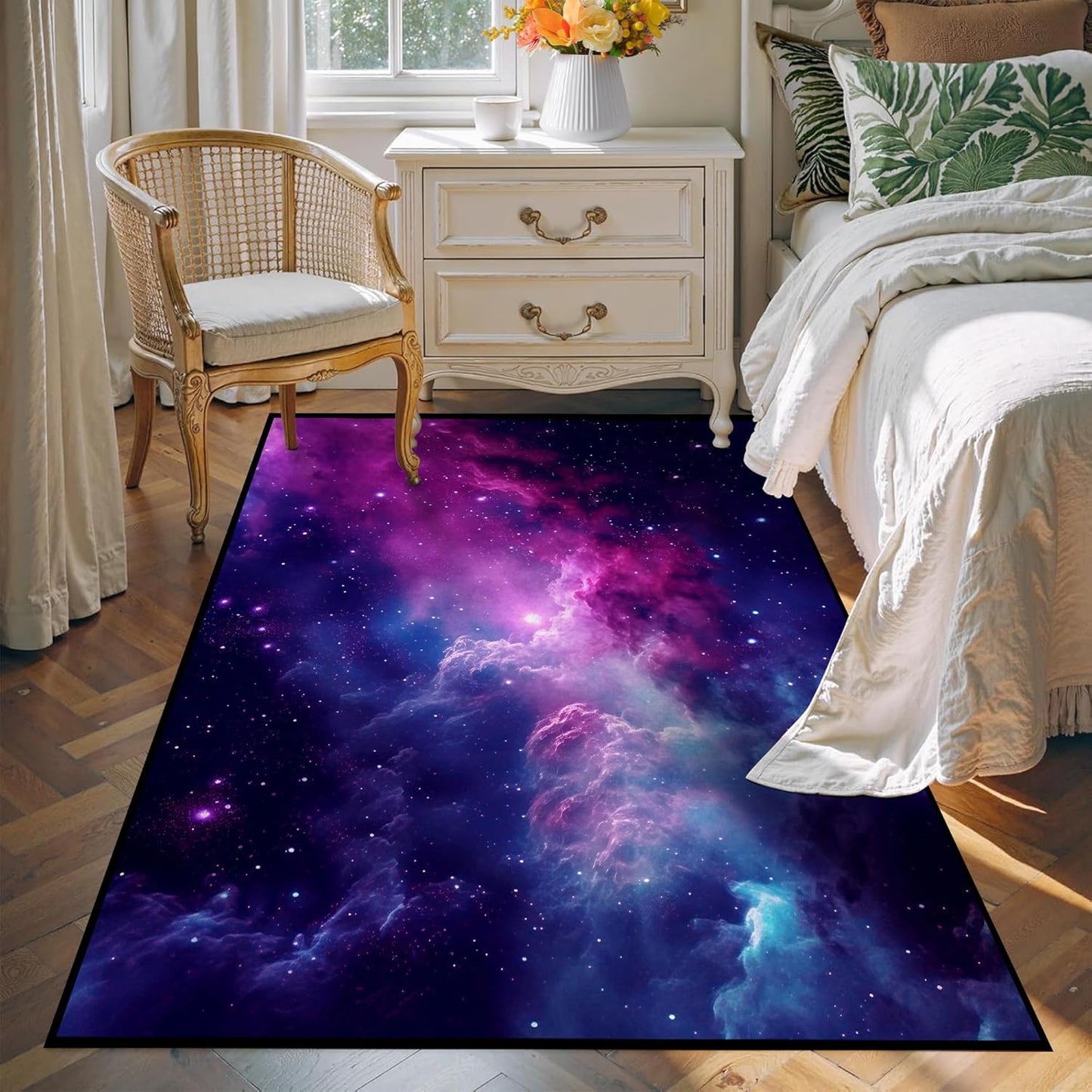 5' X 7' Galaxy Area Rug Dark Blue Starry Sky Carpets for Kids Bedroom Living Room Glitter Outer Space Throw Rugs Floor Mat