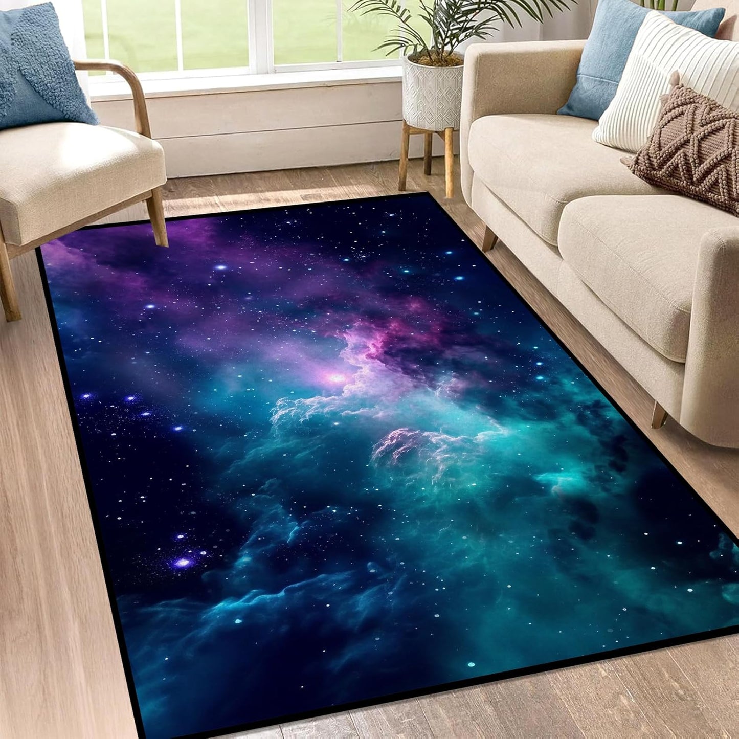 5' X 7' Galaxy Area Rug Dark Blue Starry Sky Carpets for Kids Bedroom Living Room Glitter Outer Space Throw Rugs Floor Mat