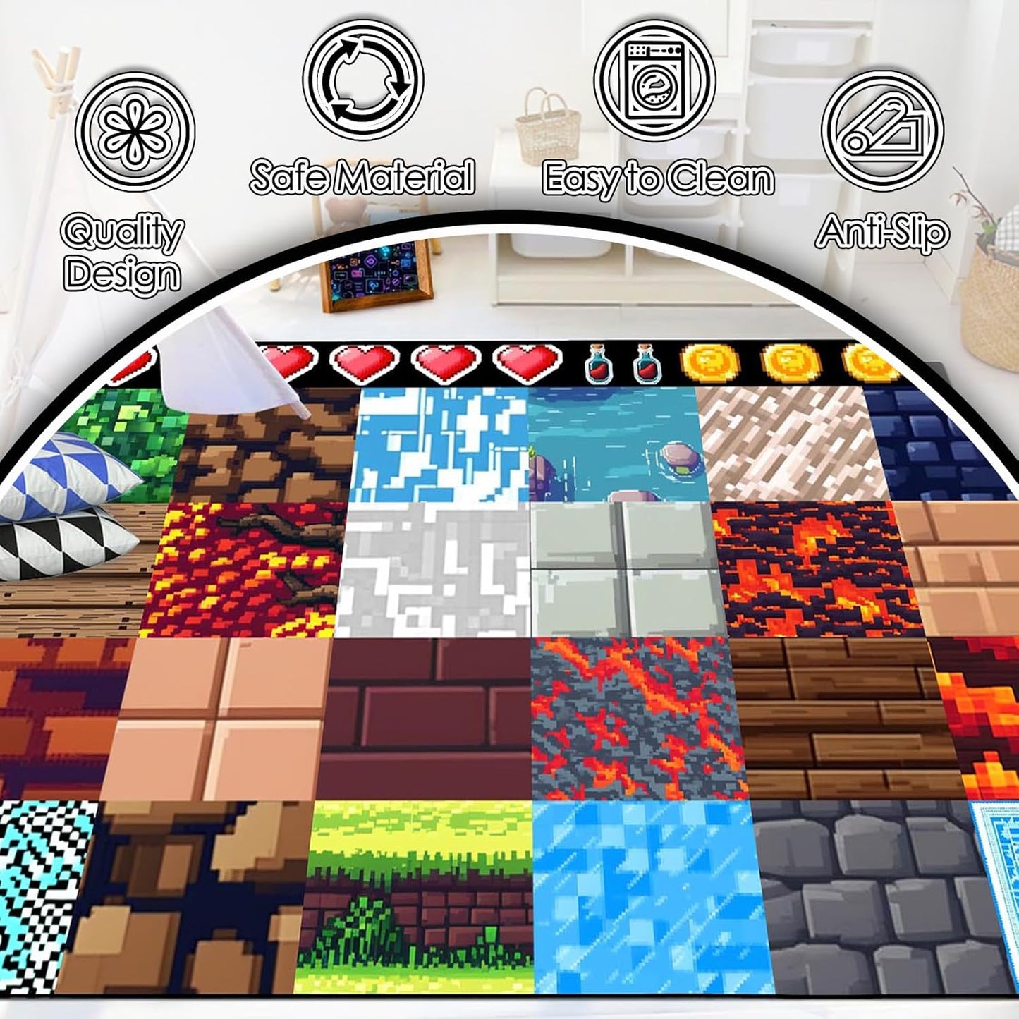 Cool Game Rug for Teen Boys Room Funny Gamer Rug for Boys Bedroom, Gaming Carpet Kids Play Mat for Living Room Playroom Game Decoration Floor Mats, 5'x7'