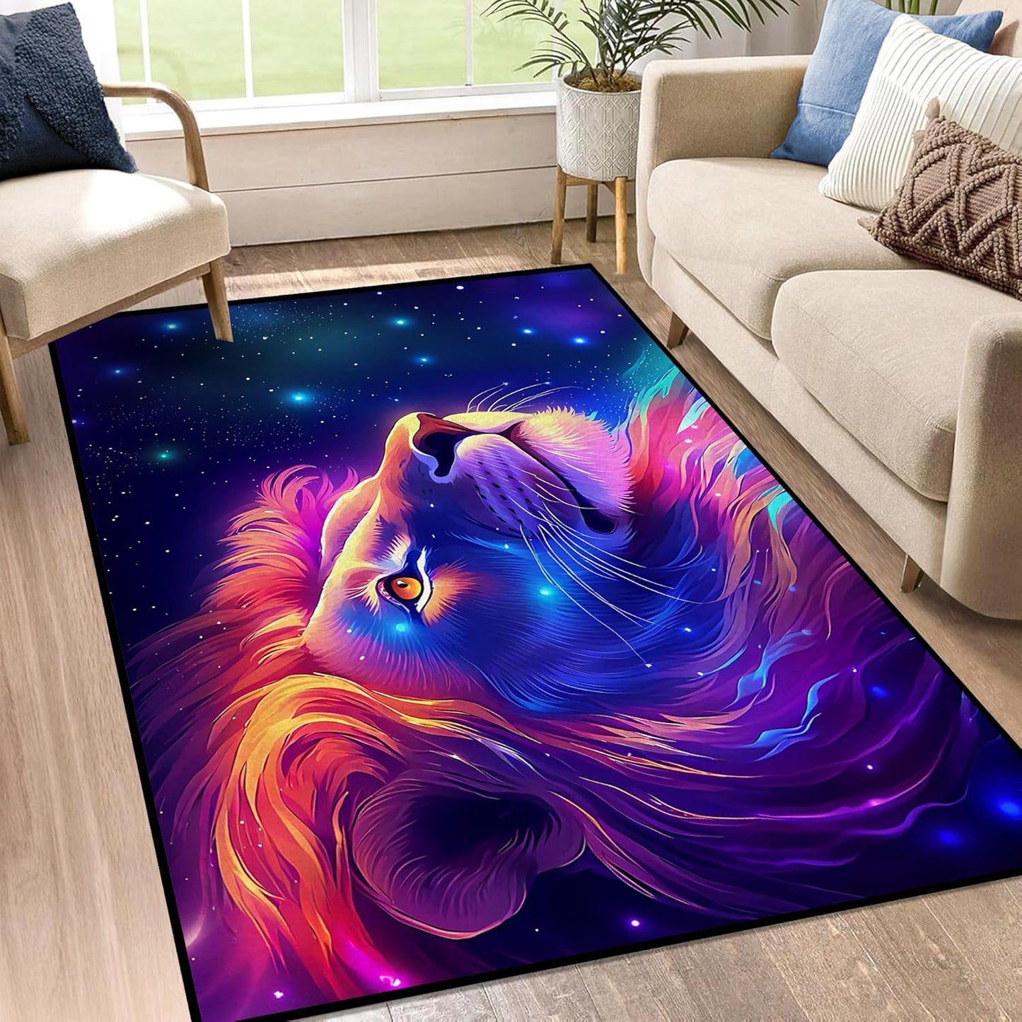 5' X 7' Galaxy Area Rug Dark Blue Starry Sky Carpets for Kids Bedroom Living Room Glitter Outer Space Throw Rugs Floor Mat