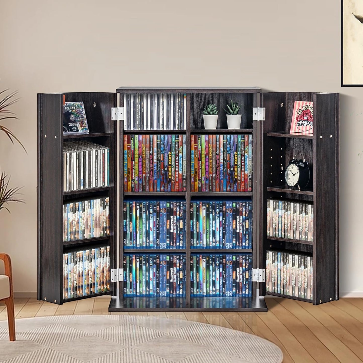 VEVOR Media Storage Cabinet, DVD Cabinet with Doors and Shelves, CD Storage, Adjustable DVD Shelf, Protects & Organizes Music, Movie, Video Games or Collections-Espresso