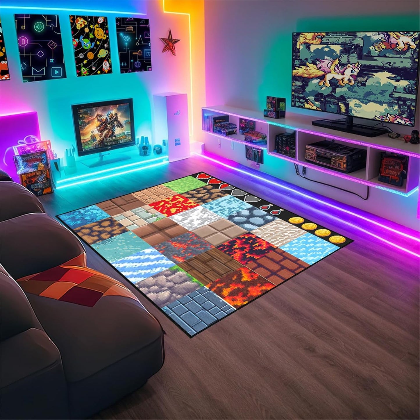 Cool Game Rug for Teen Boys Room Funny Gamer Rug for Boys Bedroom, Gaming Carpet Kids Play Mat for Living Room Playroom Game Decoration Floor Mats, 5'x7'