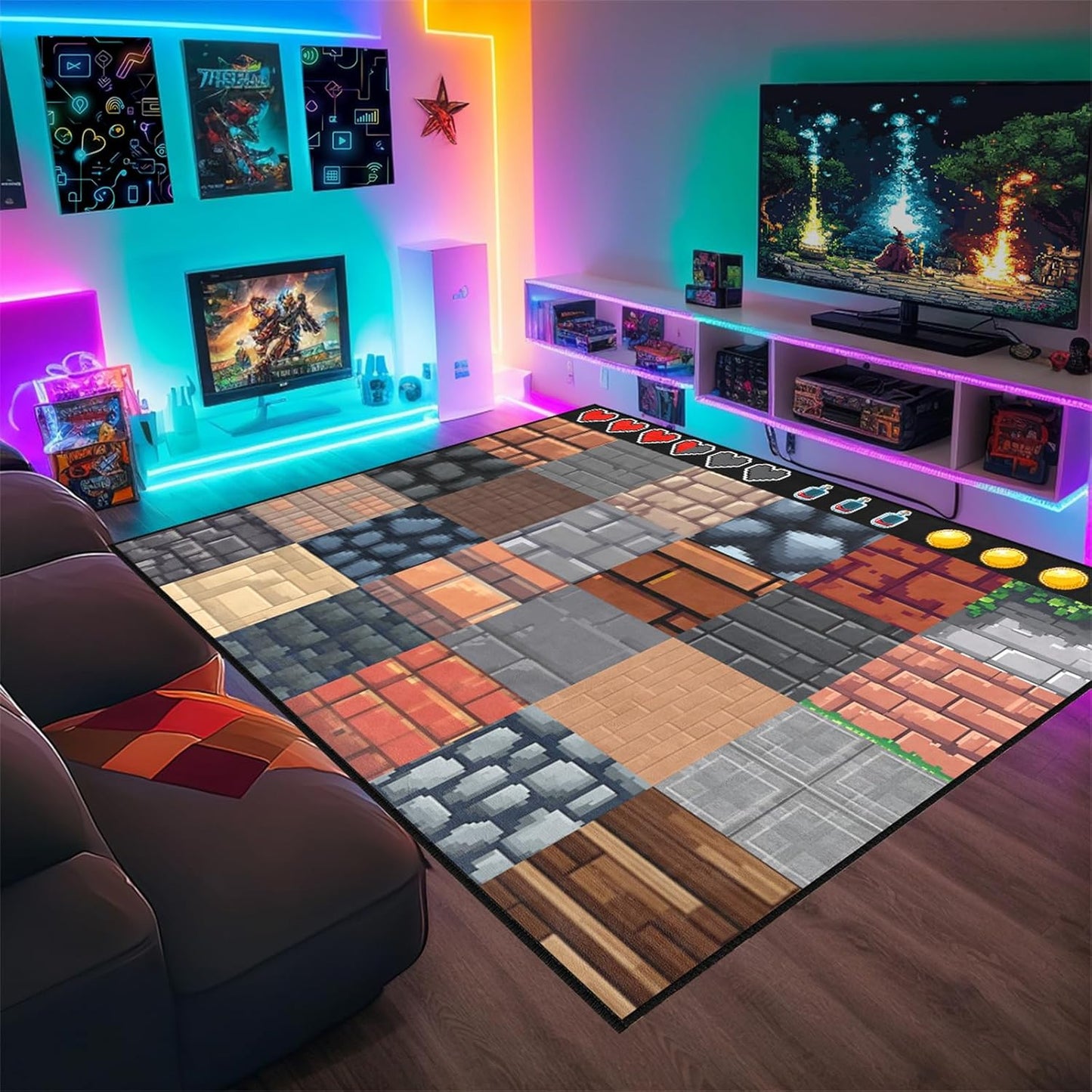 Cool Game Rug for Teen Boys Room Funny Gamer Rug for Boys Bedroom, Gaming Carpet Kids Play Mat for Living Room Playroom Game Decoration Floor Mats, 5'x7'